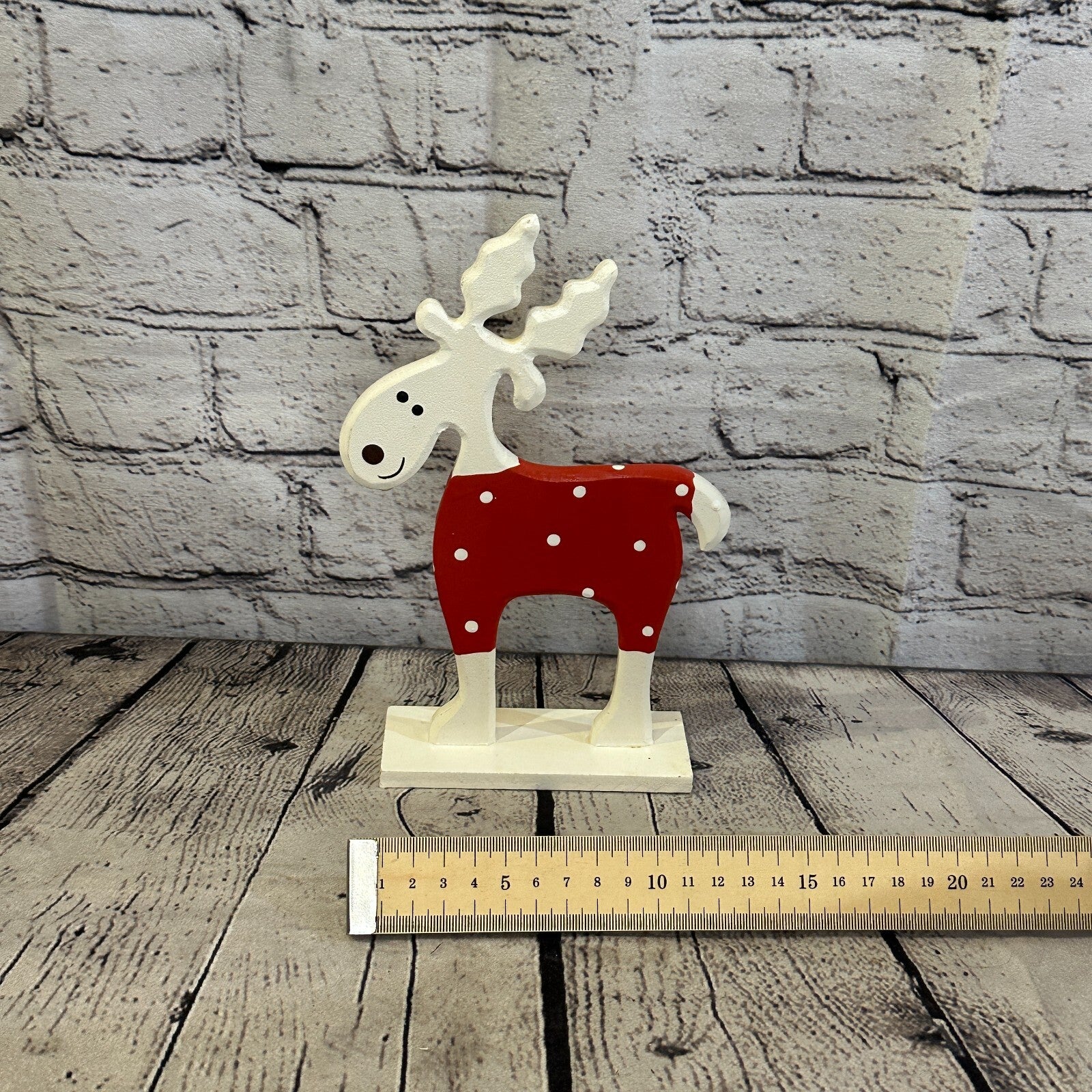 22cm x 14cm Red Handcrafted Wood Reindeer Xmas Christmas Ornament Antlers7