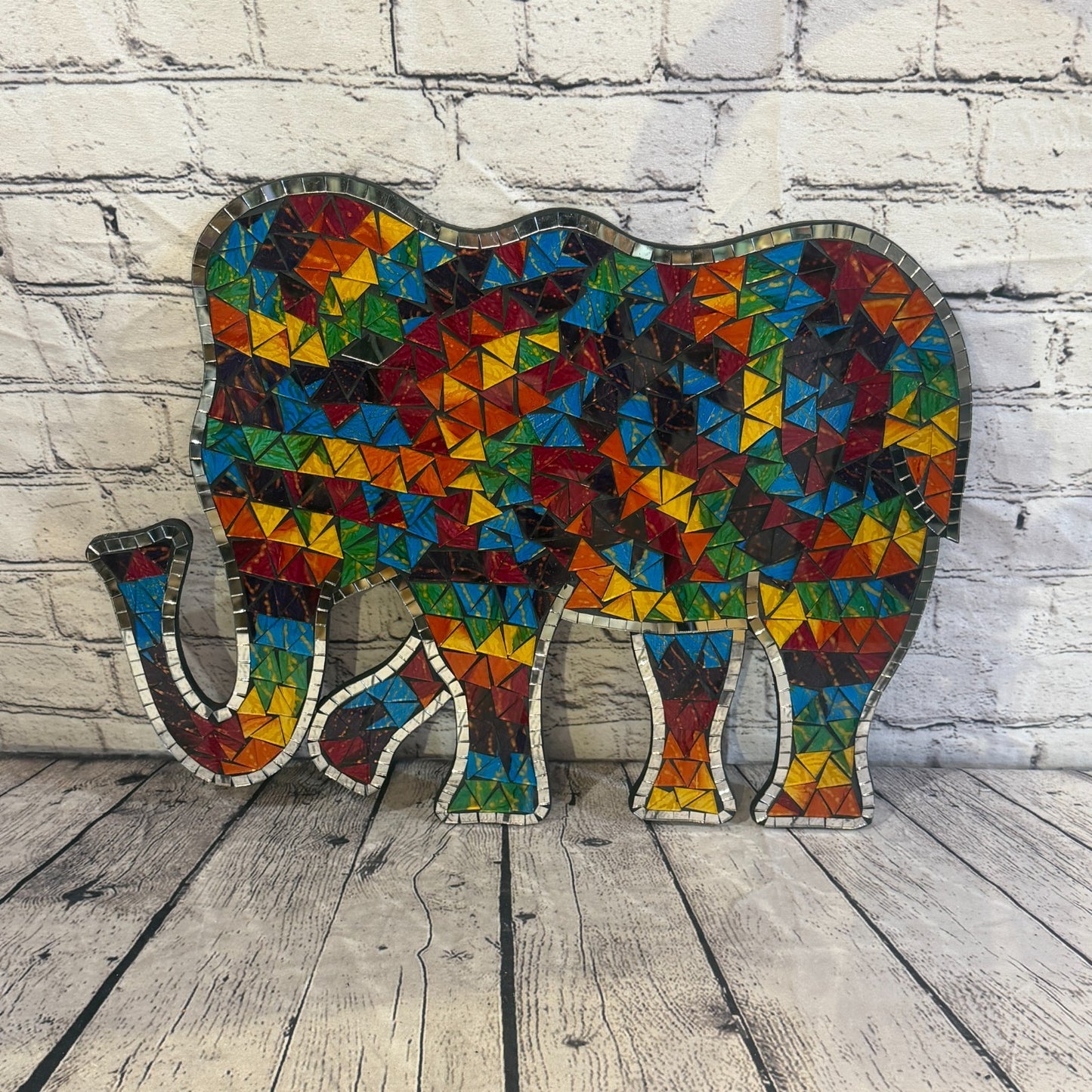 Rainbow Standing Elephant Mosaic Tile Wall Plain 50cm x 35cm Handmade New5
