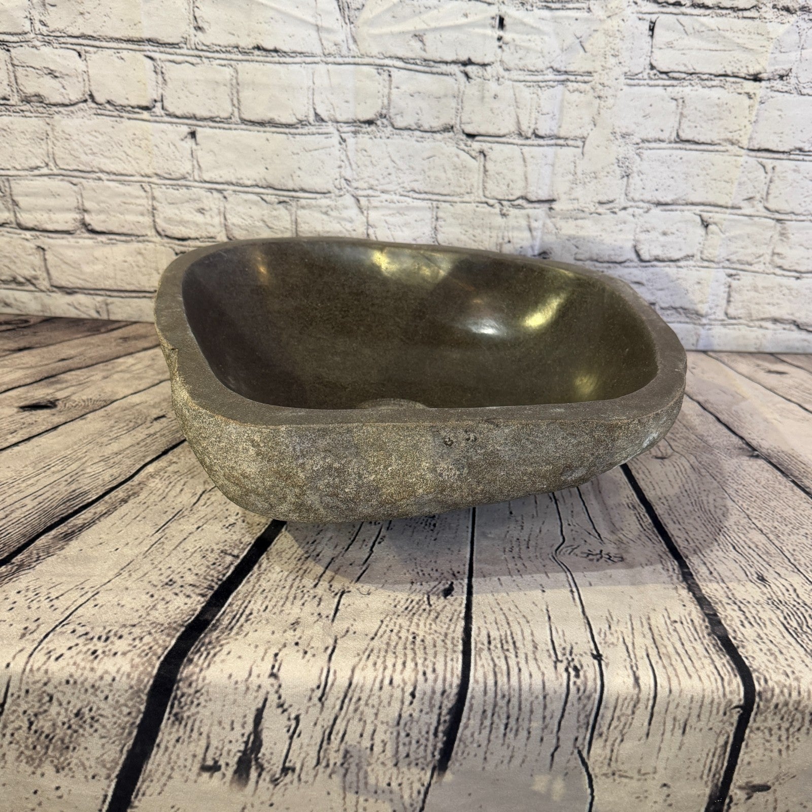 37cm x 37cm Wash Basin Bathroom Counter Top Washing River Stone Bowl Sink No 290