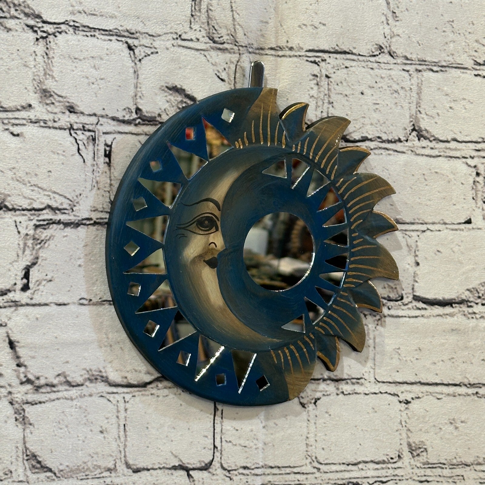 Blue Half Moon Mosaic Tile Wall Mirror 20cm x 20cm 8 Inches Handmade Fairtrade0