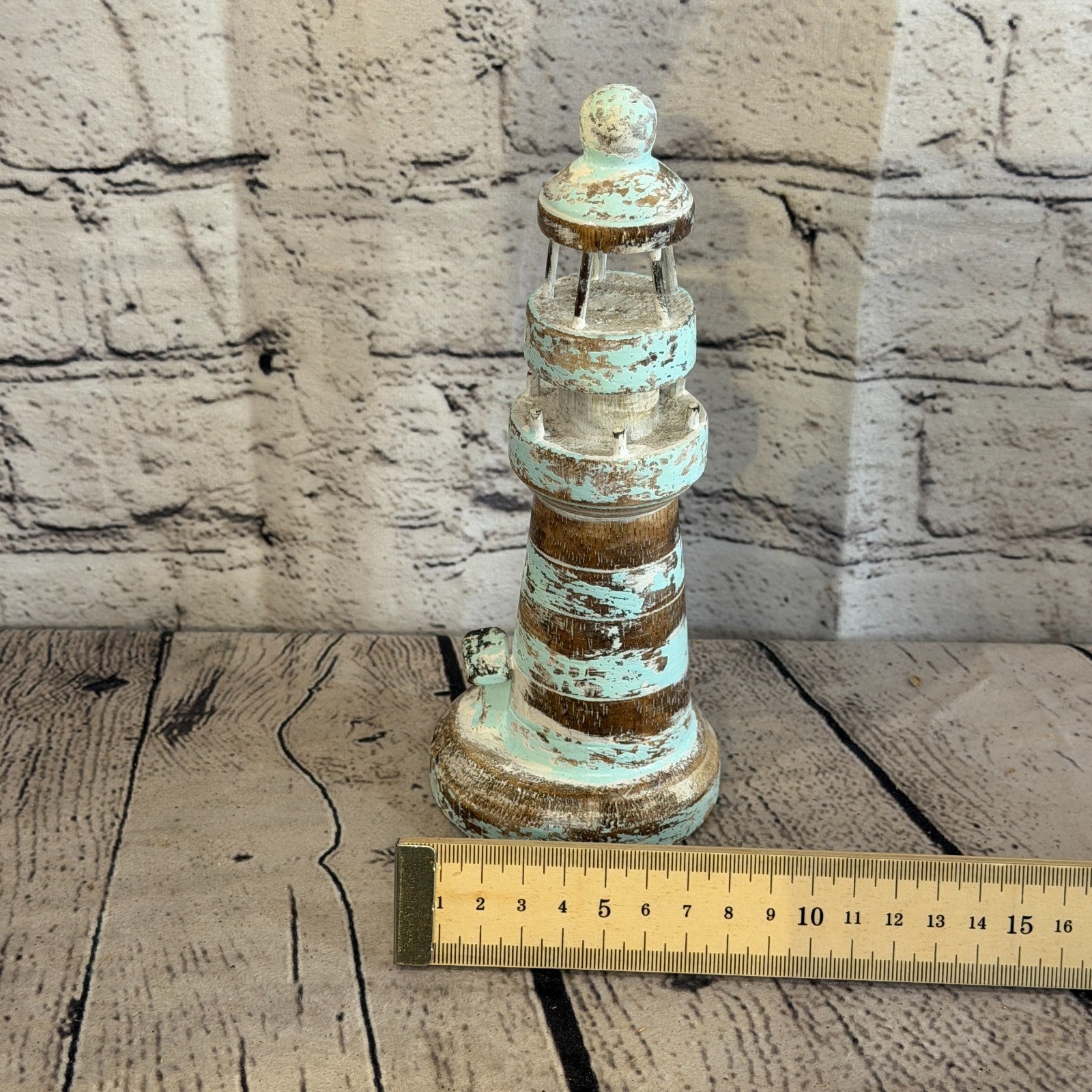 20cm Green White Wooden Lighthouse Detailed Ornament Nautical Coastal Sculpture5