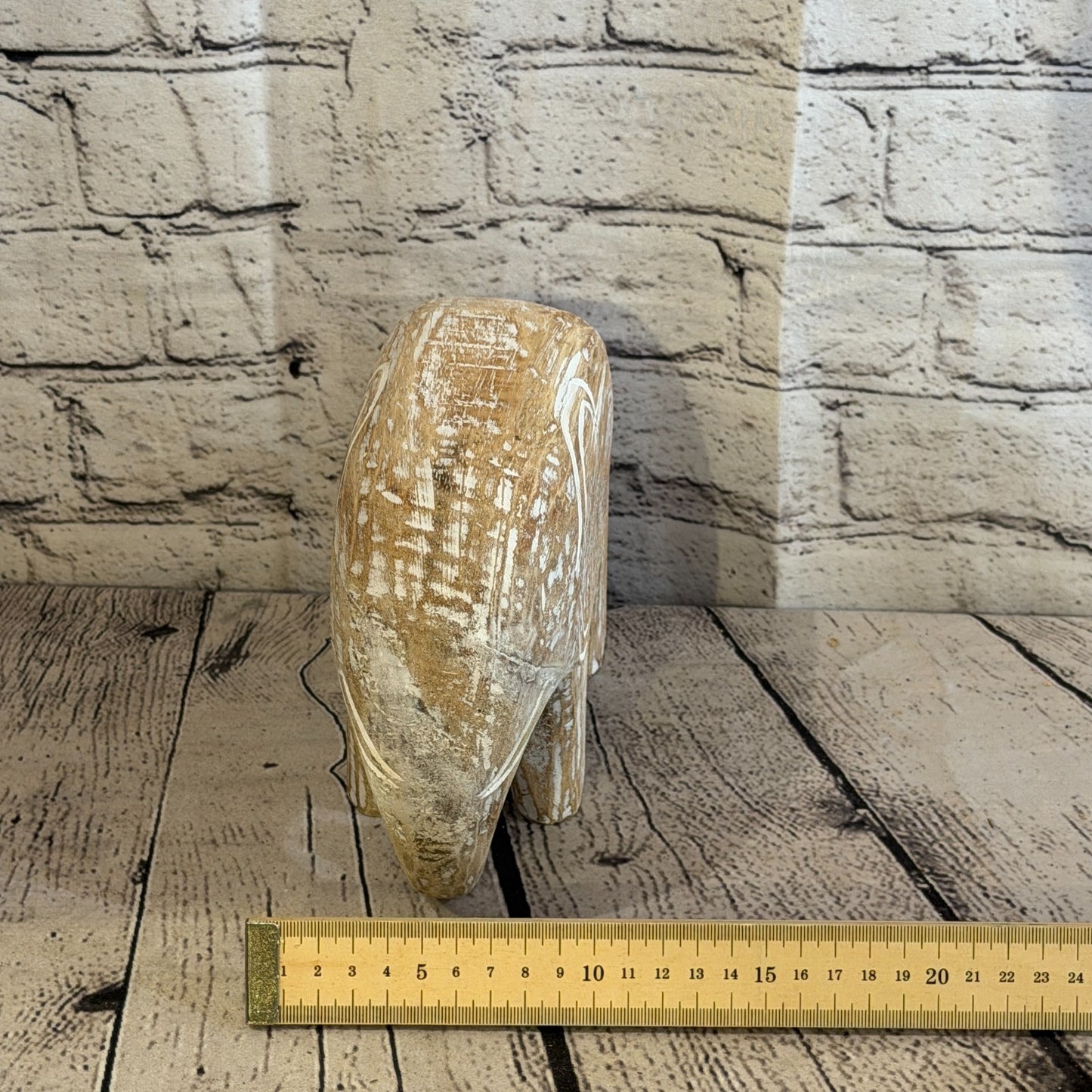 15cm x 20cm White Wood Wooden Standing Elephant Hand Carved Painted Statue8