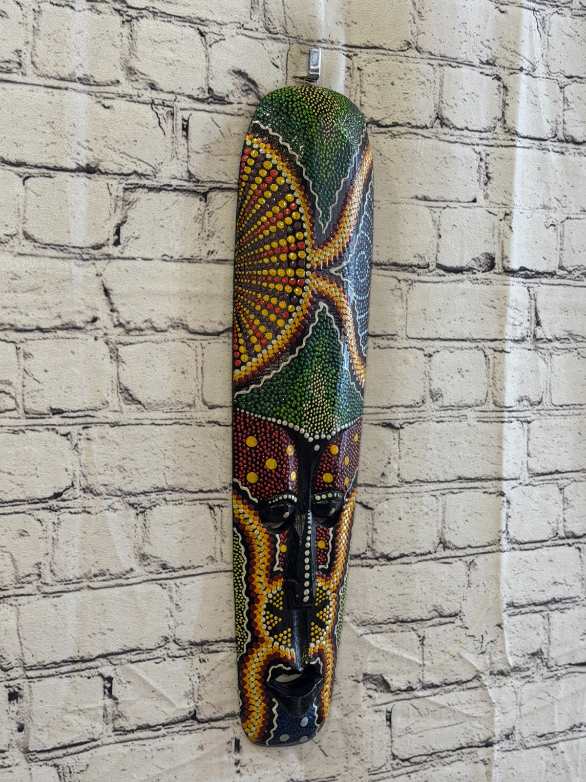 50cm Mask Carved Wooden Dot Painted Ethnic Tribal Tiki Wall Art No 9 New0