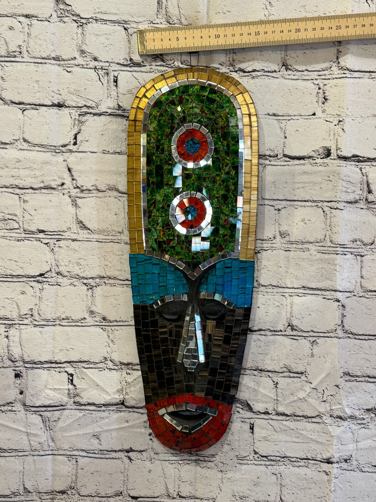50cm Mosaic Mirror Mask Carved Painted Ethnic Tribal Wall Art Handmade Design 94