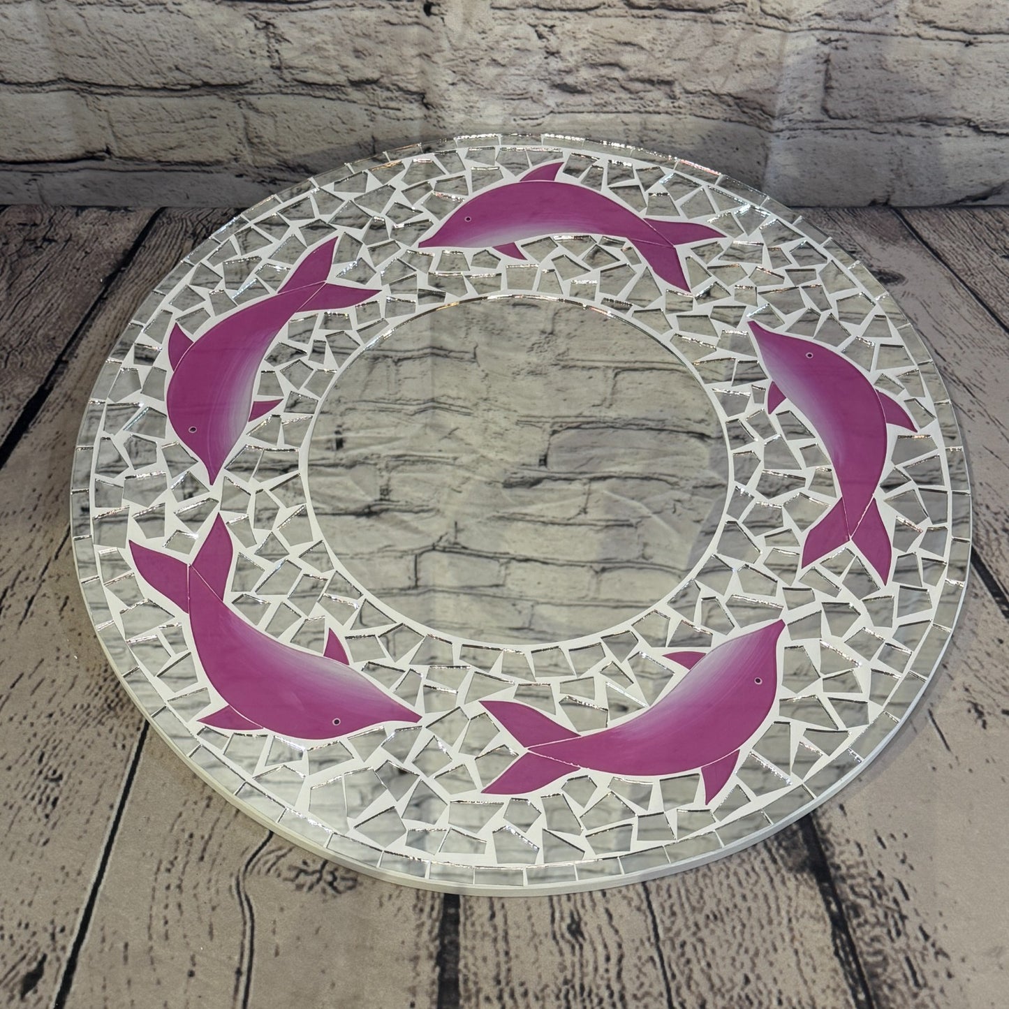 Pink Dolphin Mosaic Tile Wall Mirror 40cm x 40cm 16 Inches Handmade2