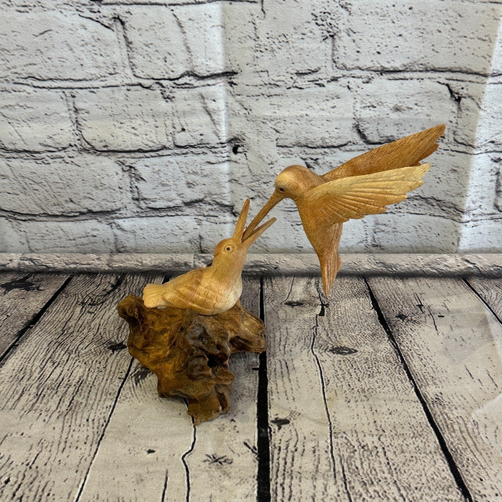 20cm Humming Bird With Baby Mushroom Parasite Ornament Natural Carving Wooden5