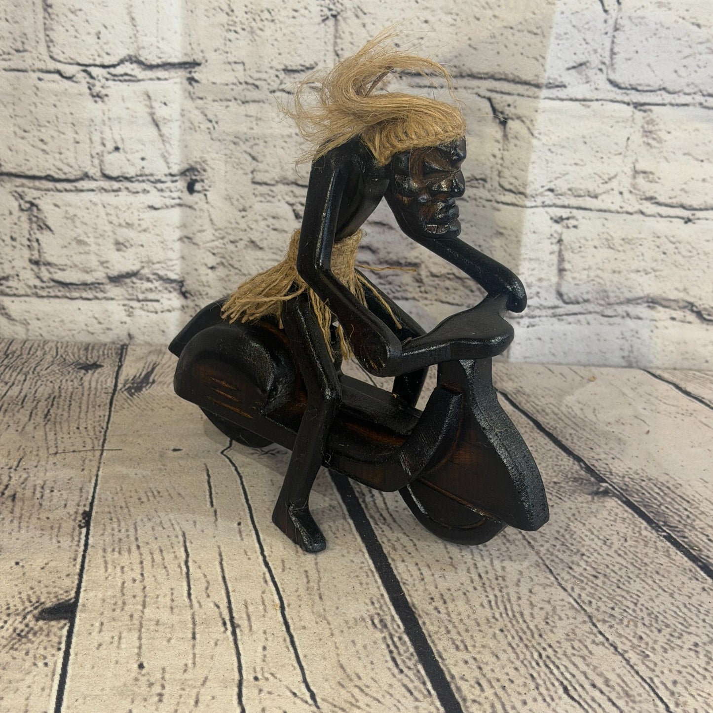 20cm Moped Rider African Tribal Warrior Man Figure Statue Wood Hand Carved2