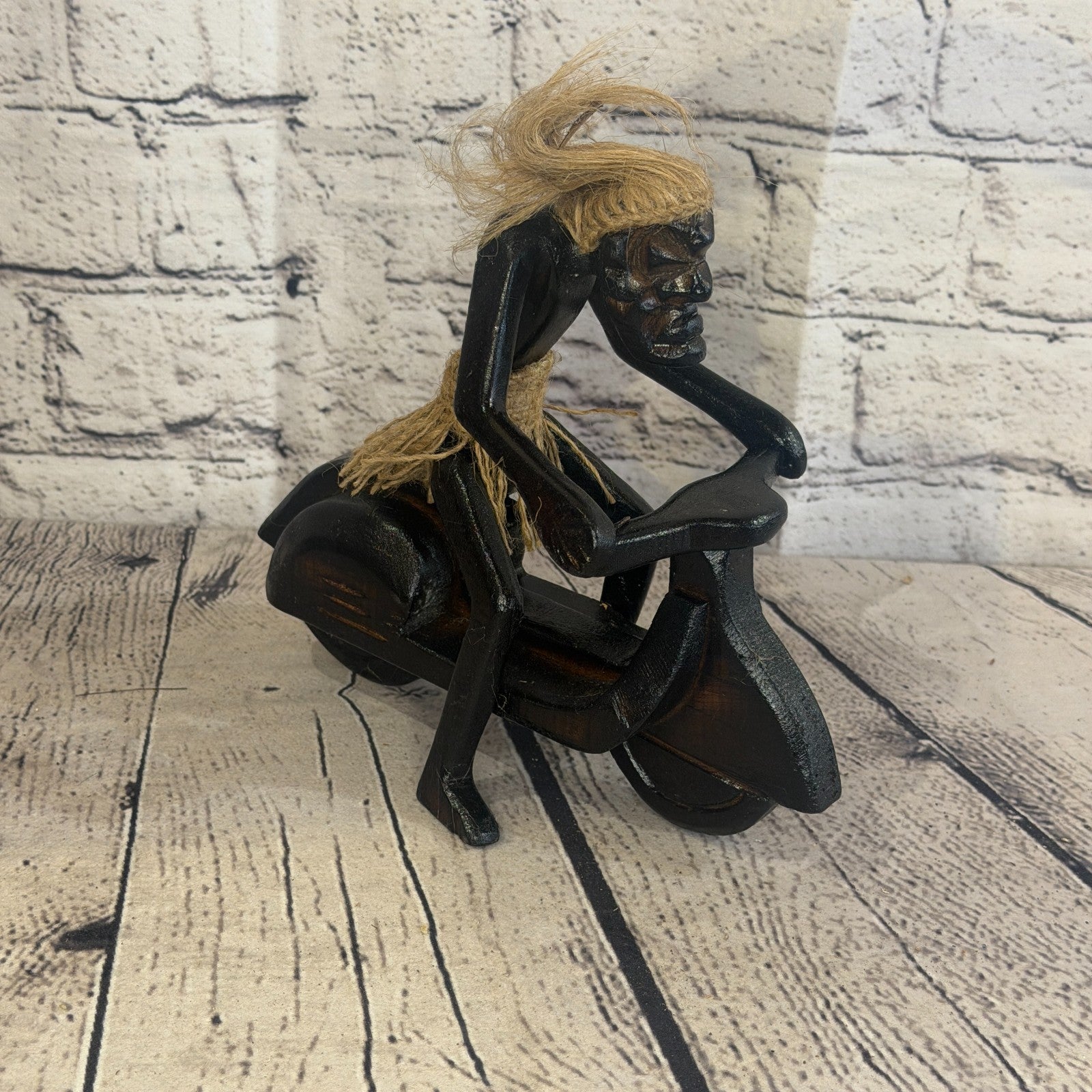 20cm Moped Rider African Tribal Warrior Man Figure Statue Wood Hand Carved2
