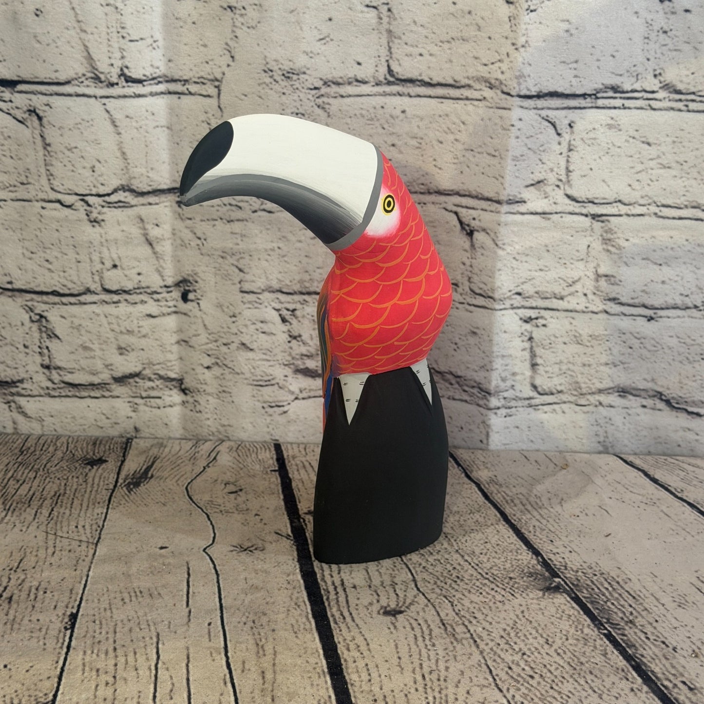 20cm Bright Red Toucan Bird Ornament Statue Fair Trade Hand Made Carved Wood2
