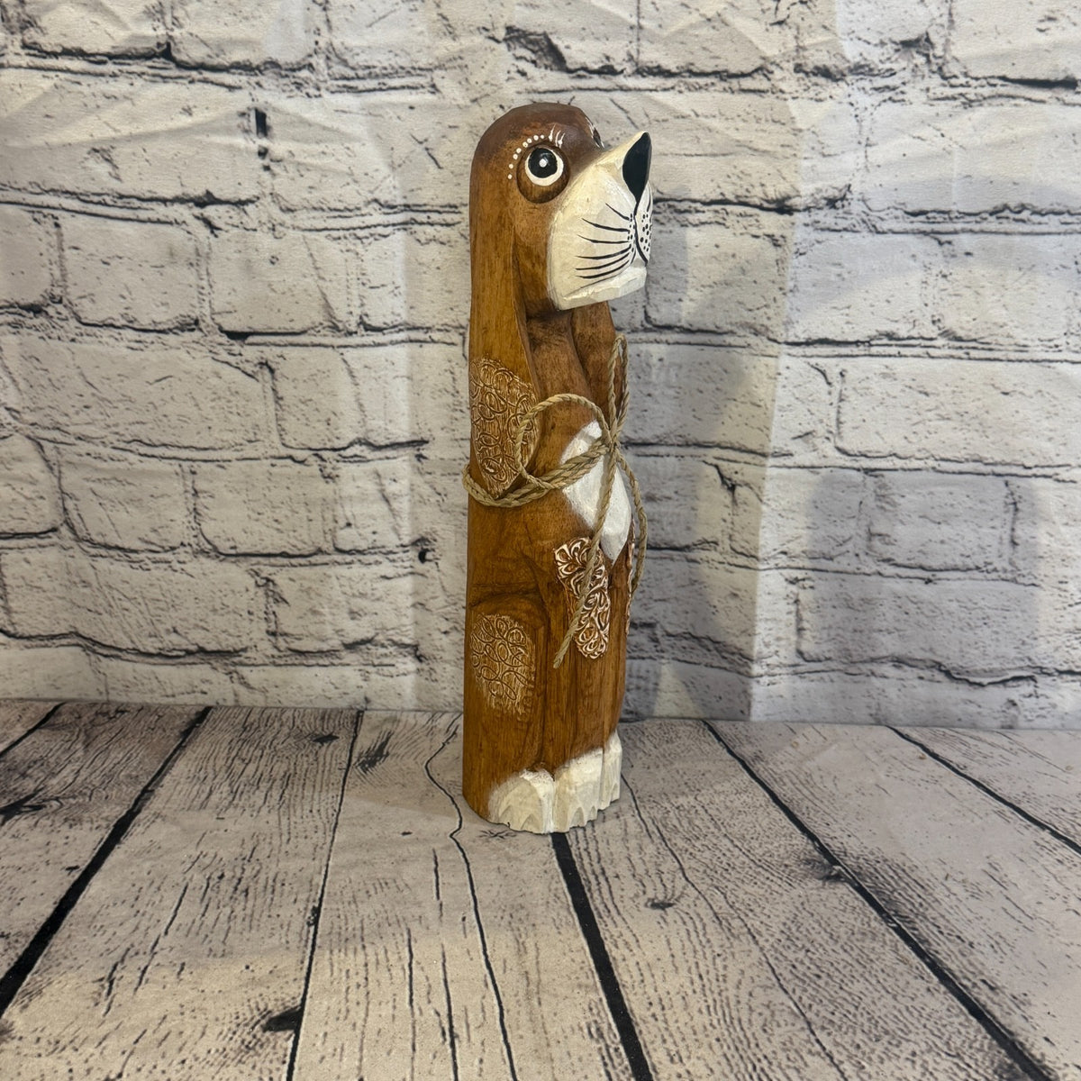 30cm Dark Brown Wooden Shabby Dog Statue Ornament Fair Trade Handcarved2