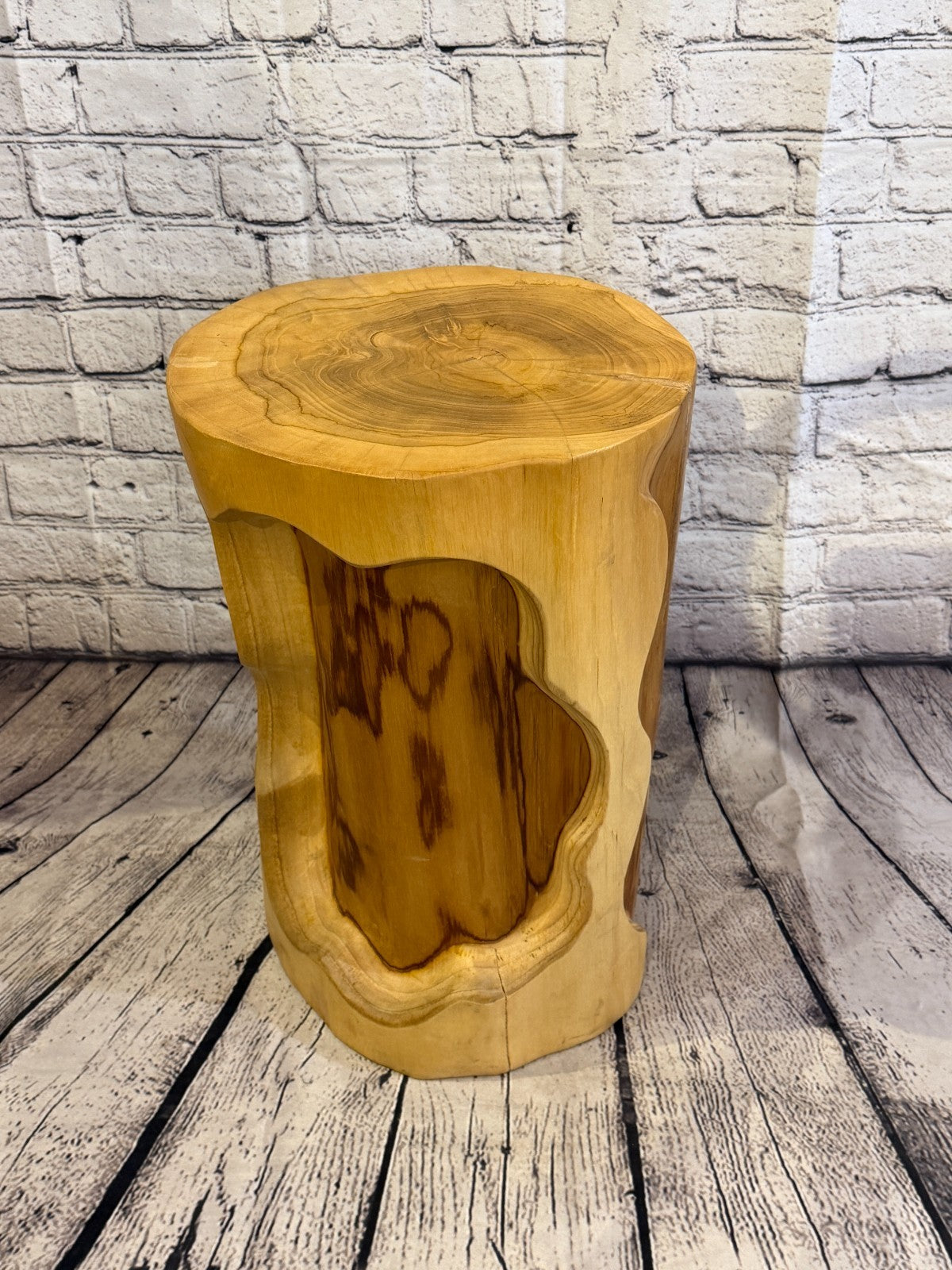 45cm x 30cm Round Teak Root Table Hand Carved Solid Wood Side Stool Stand Rustic2