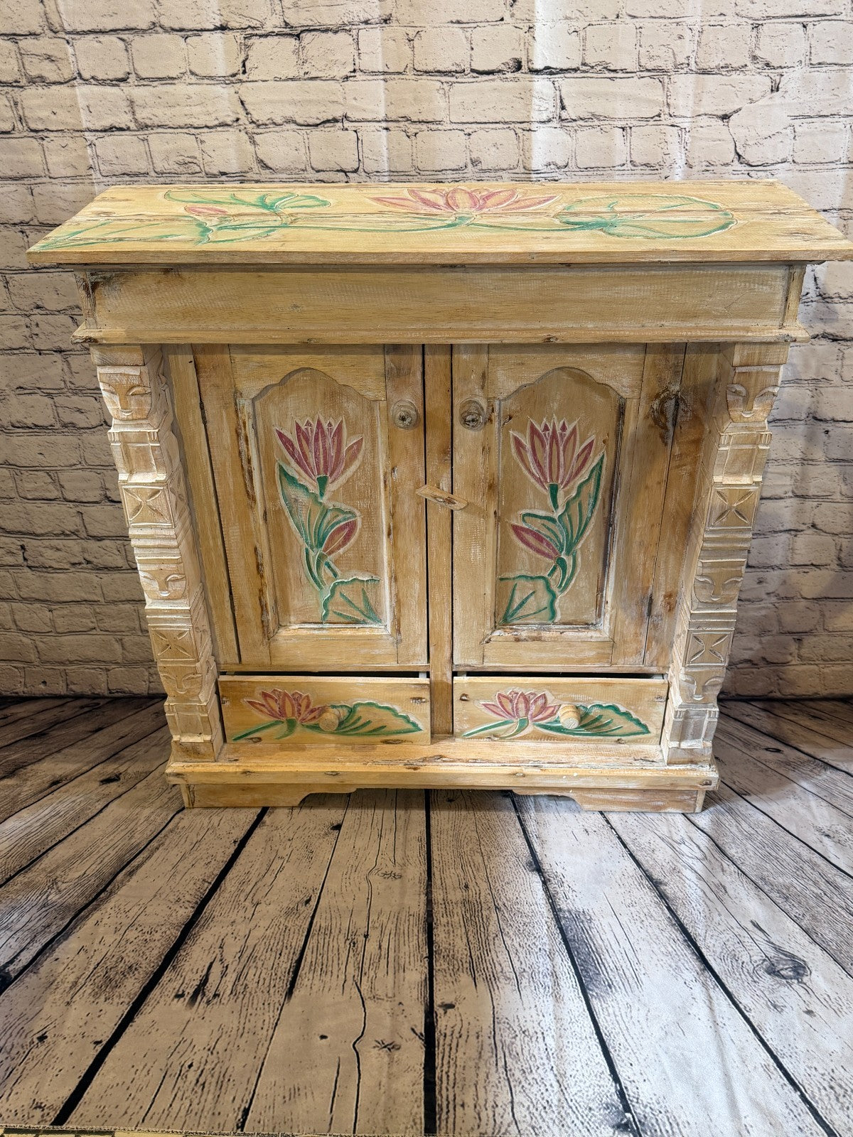 80cm x 80cm Flower 2 Door Long Wooden Side Cabinet Living Storage Furniture1