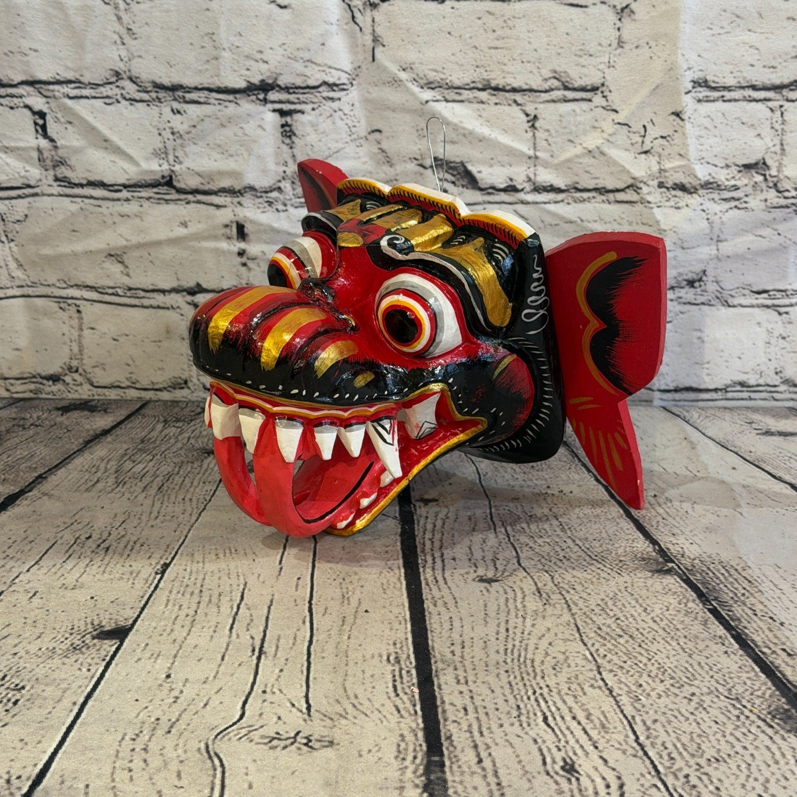 20cm Naga Basukih Red Dragon Hindu Deity Wooden Hand Carved Mask Painted2