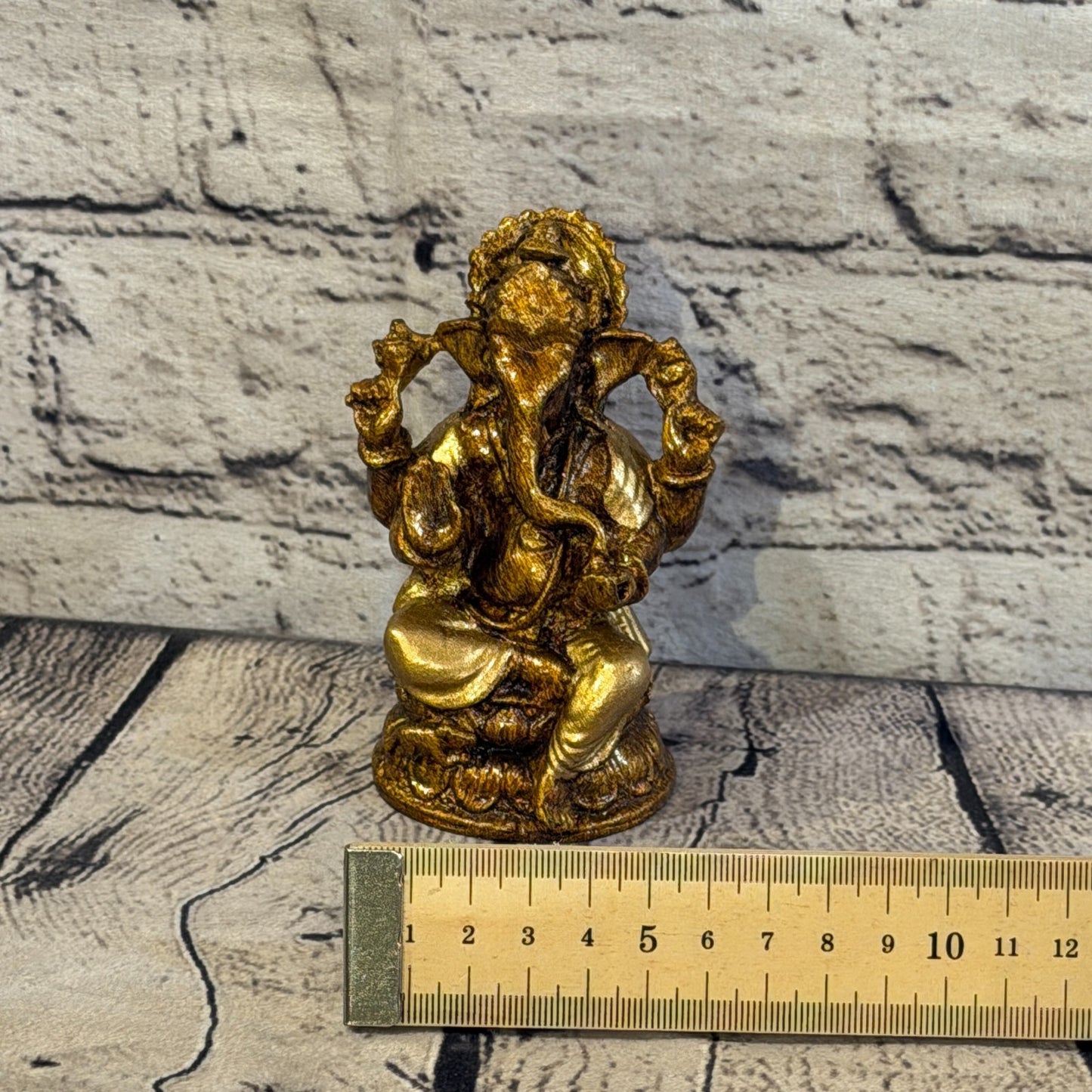 Bronze & Bronze 12cm Small Ganesh Ganesa Sitting On Lotus Statue Resin Hindu6