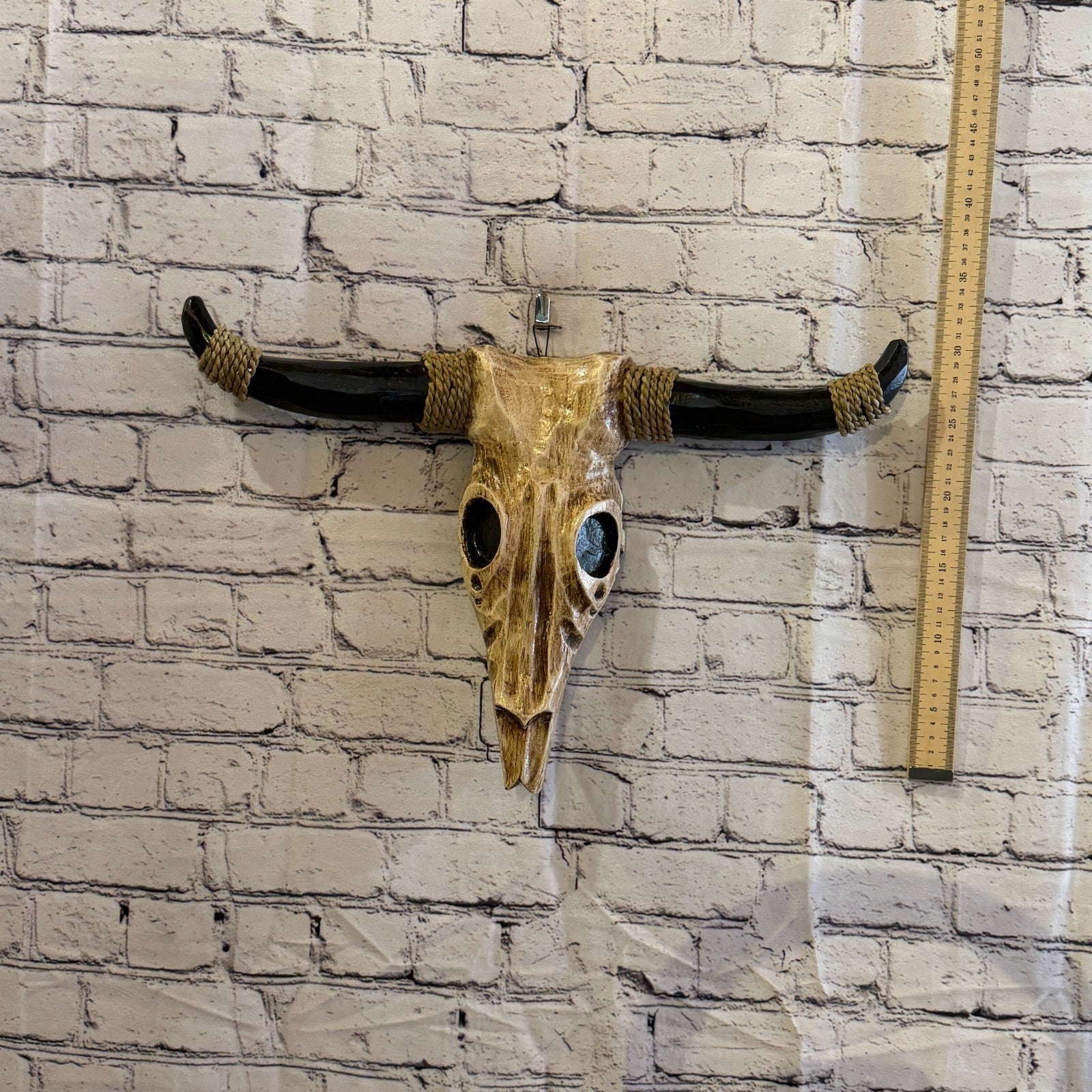 45cm x 30cm Skull Light Painted Wood Cow Skull Head Wall Mounted Art Shabby4
