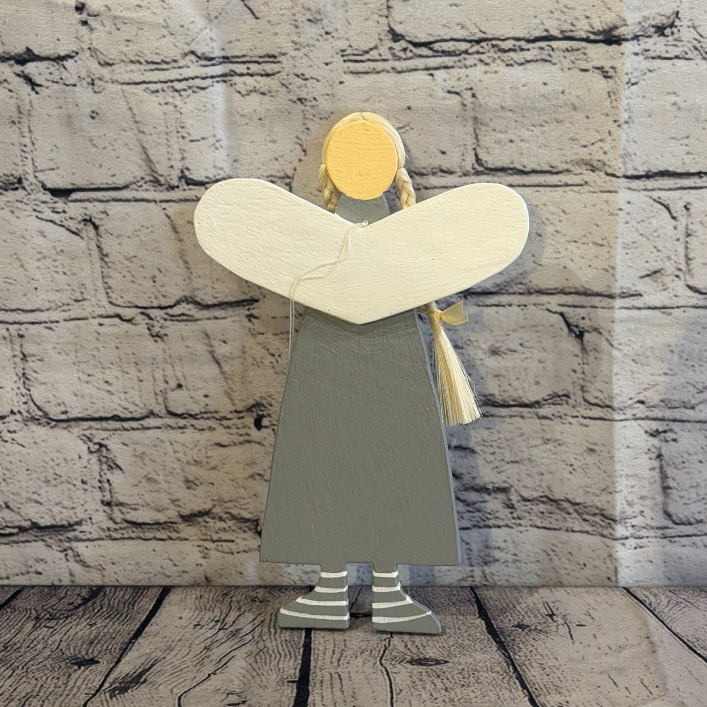 25cm Grey Wall Hanging Angel Figurine Folk Art Wood Fabric Baltic Handmade1