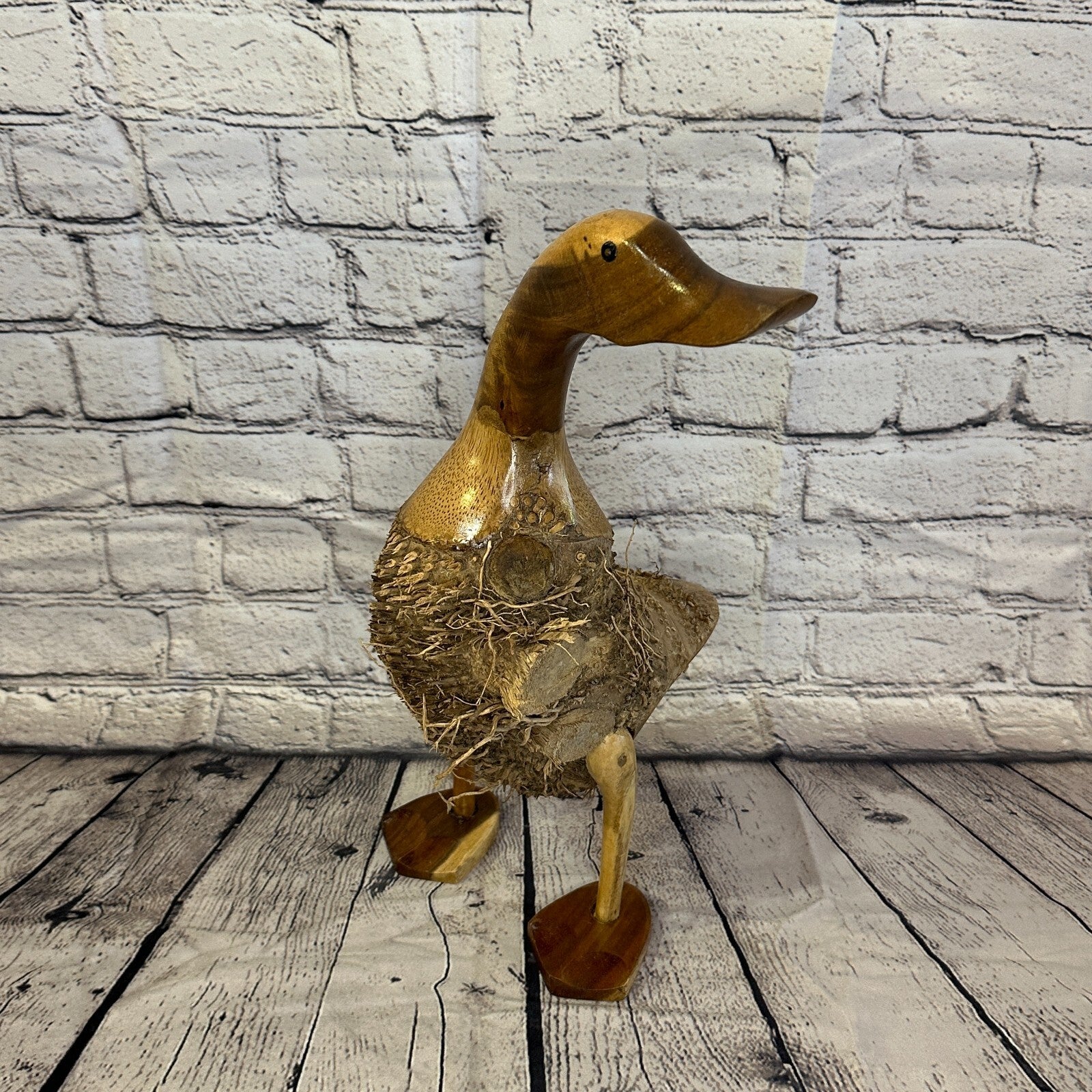 Looking Left 45cm Tall Wooden Hairy Duckling Baby Duck Bamboo Root Fairtrade0