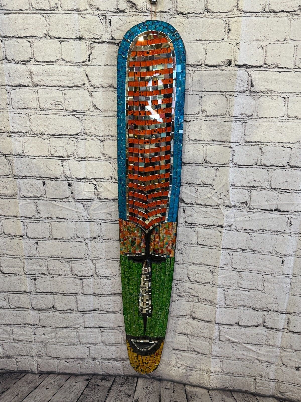 100cm Mosaic Mirror Mask Carved Painted Ethnic Tribal Wall Art Handmade Design 62