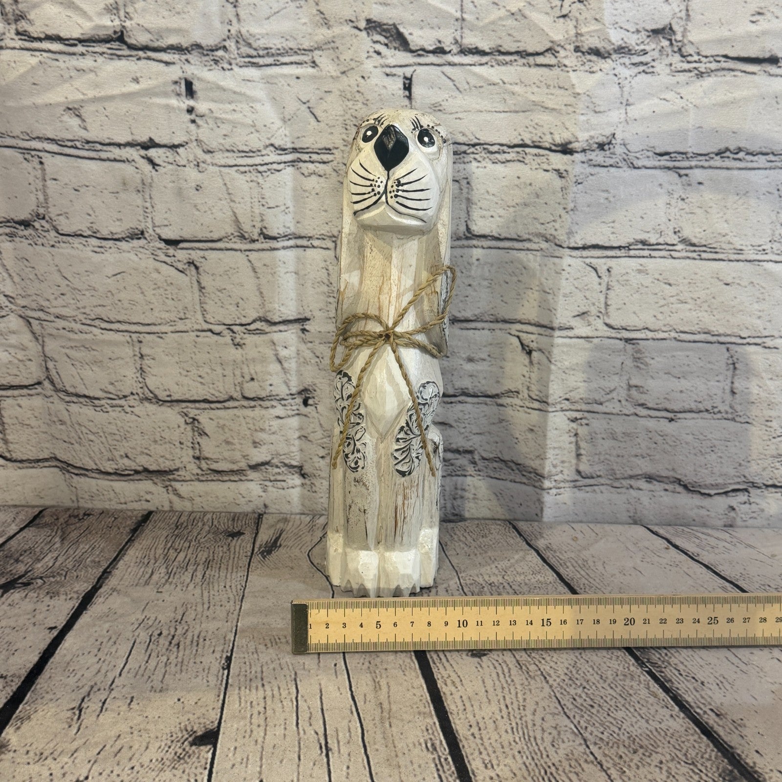 30cm White Wooden Shabby Dog Statue Ornament Fair Trade Handcarved6