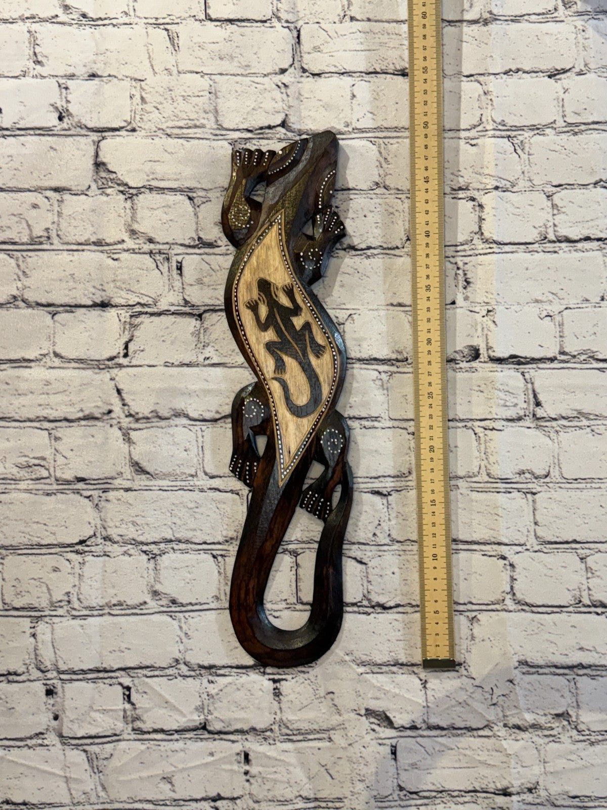 50cm Gecko Gecko Carved Wooden Brown Work Painted Ethnic Tribal Tiki Wall Art4