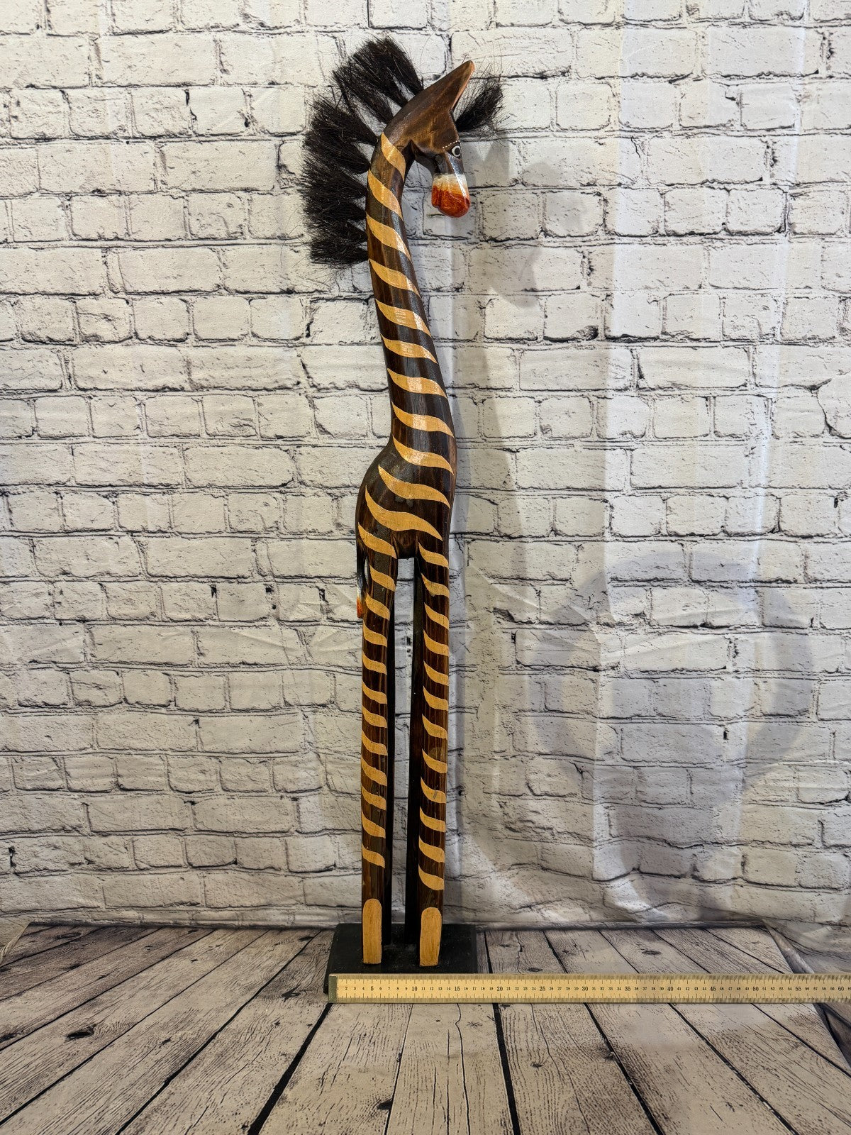 100cm Painted Wooden Horse Standing Single Carved Solid Wood Zebra Handmade6