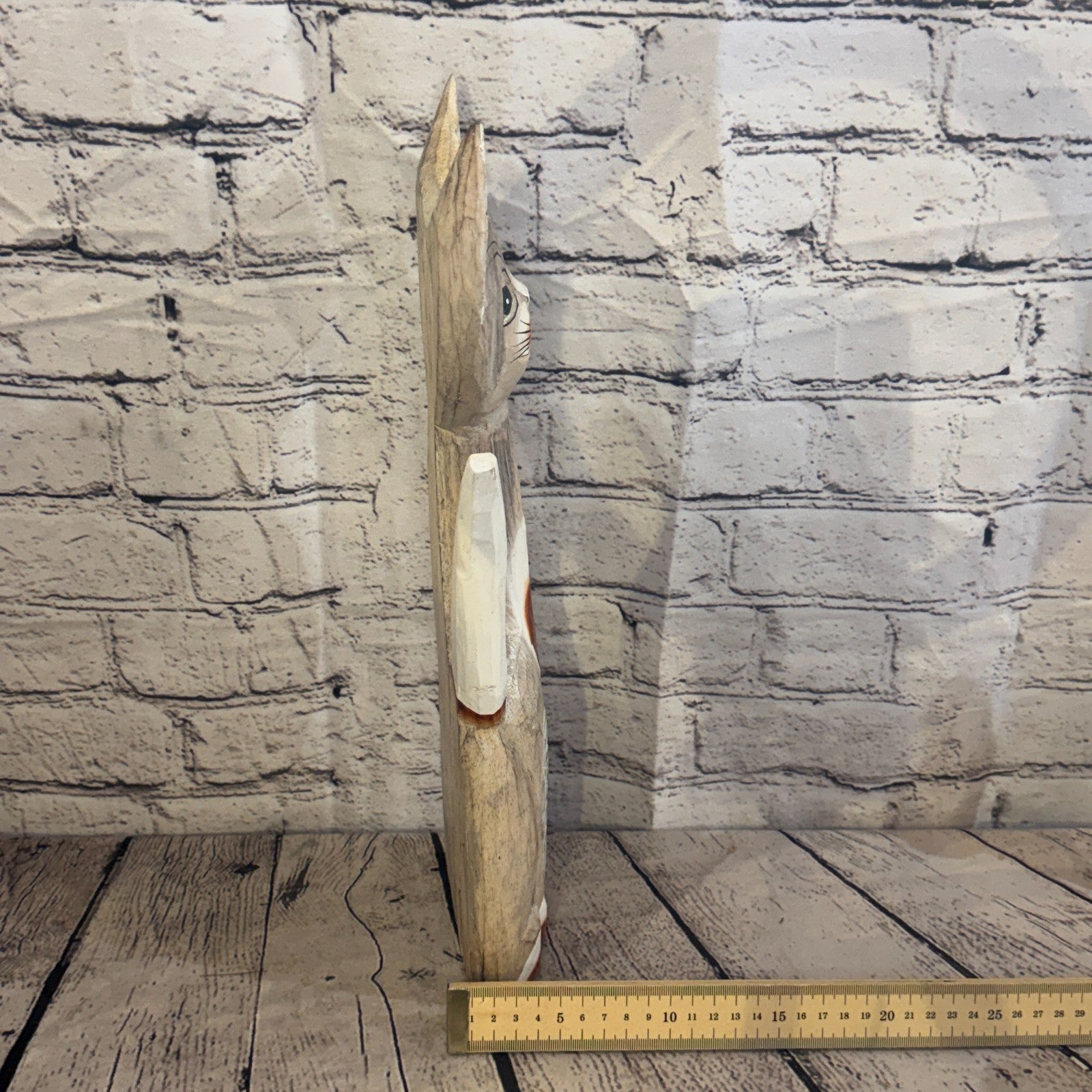 40cm White Dots Wooden Shabby Cat Statue Ornament Fair Trade Handcarved7