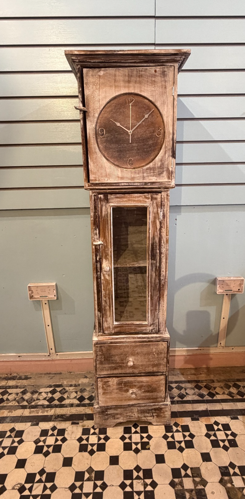 150cm x 40cm x 35cm Brown Clock Shelf Wooden Cabinet Living Storage Furniture1