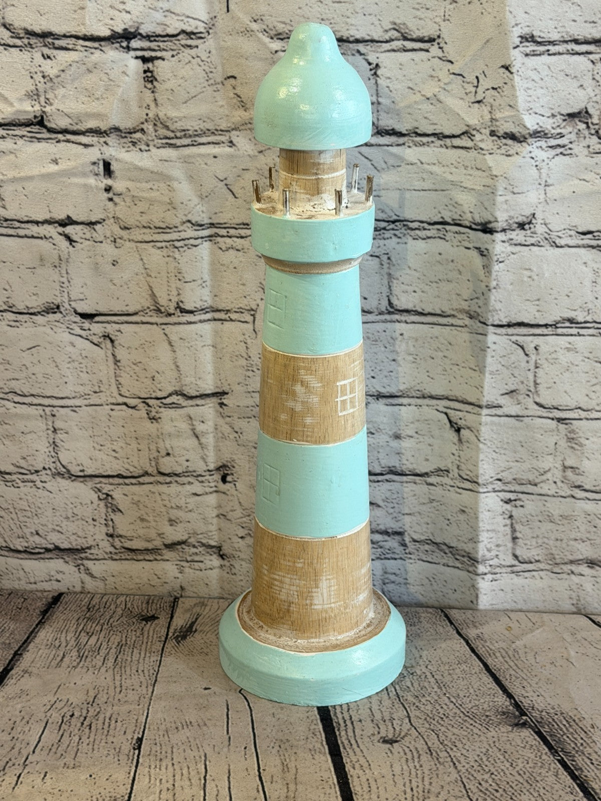 40cm Green White Wooden Lighthouse Ornament Nautical Coastal Sculpture Statue0