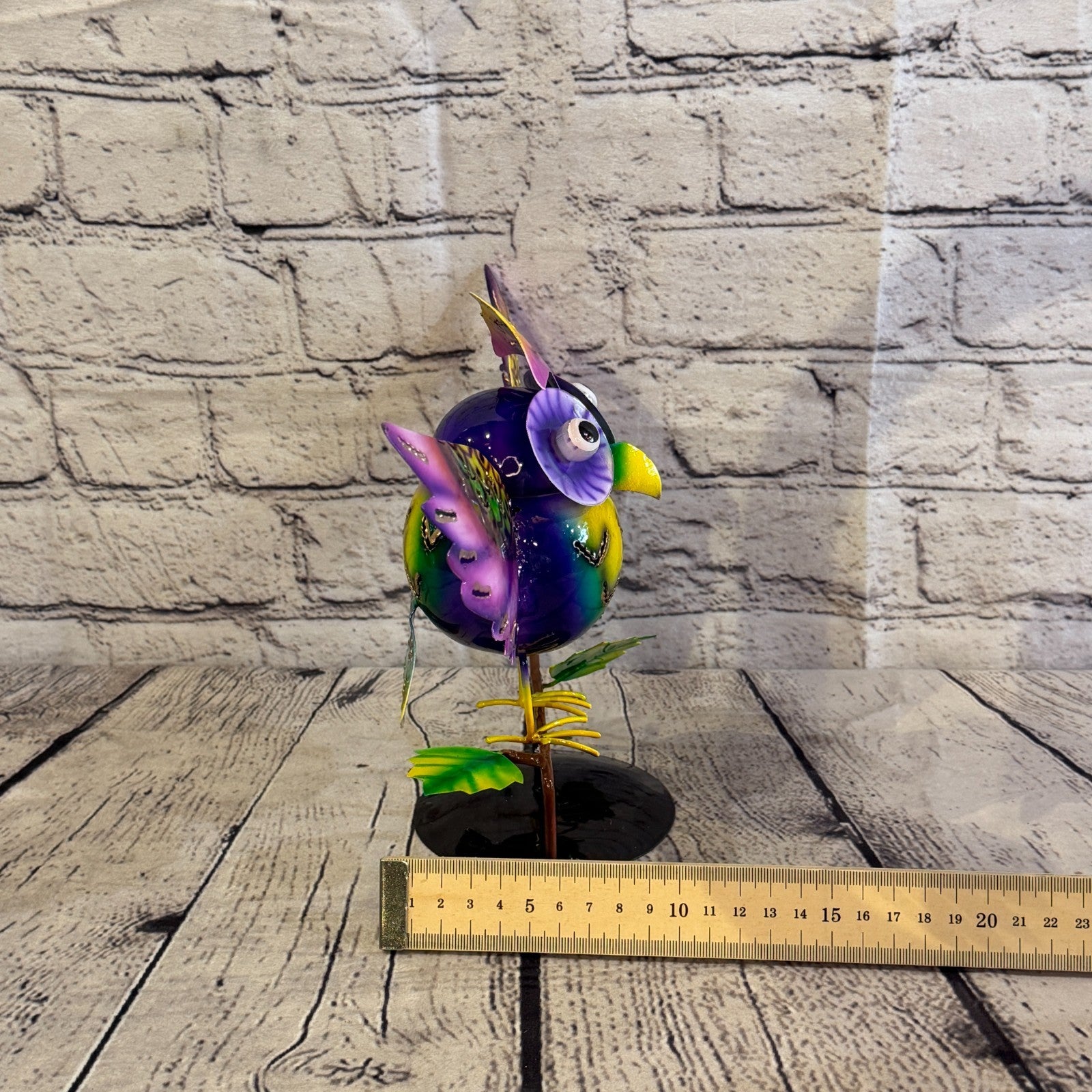 20cm x 30cm Owl Bird Purple Metal Tin Standing Ornament Statue7