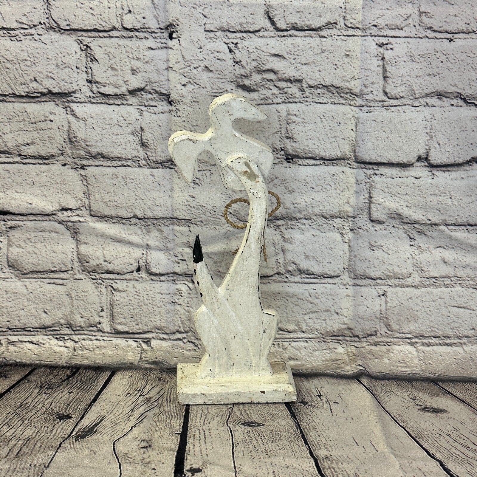 White Wooden Rabbit Hare Shabby Pattern 30cm x 10cm Handmade and Fairtrade4