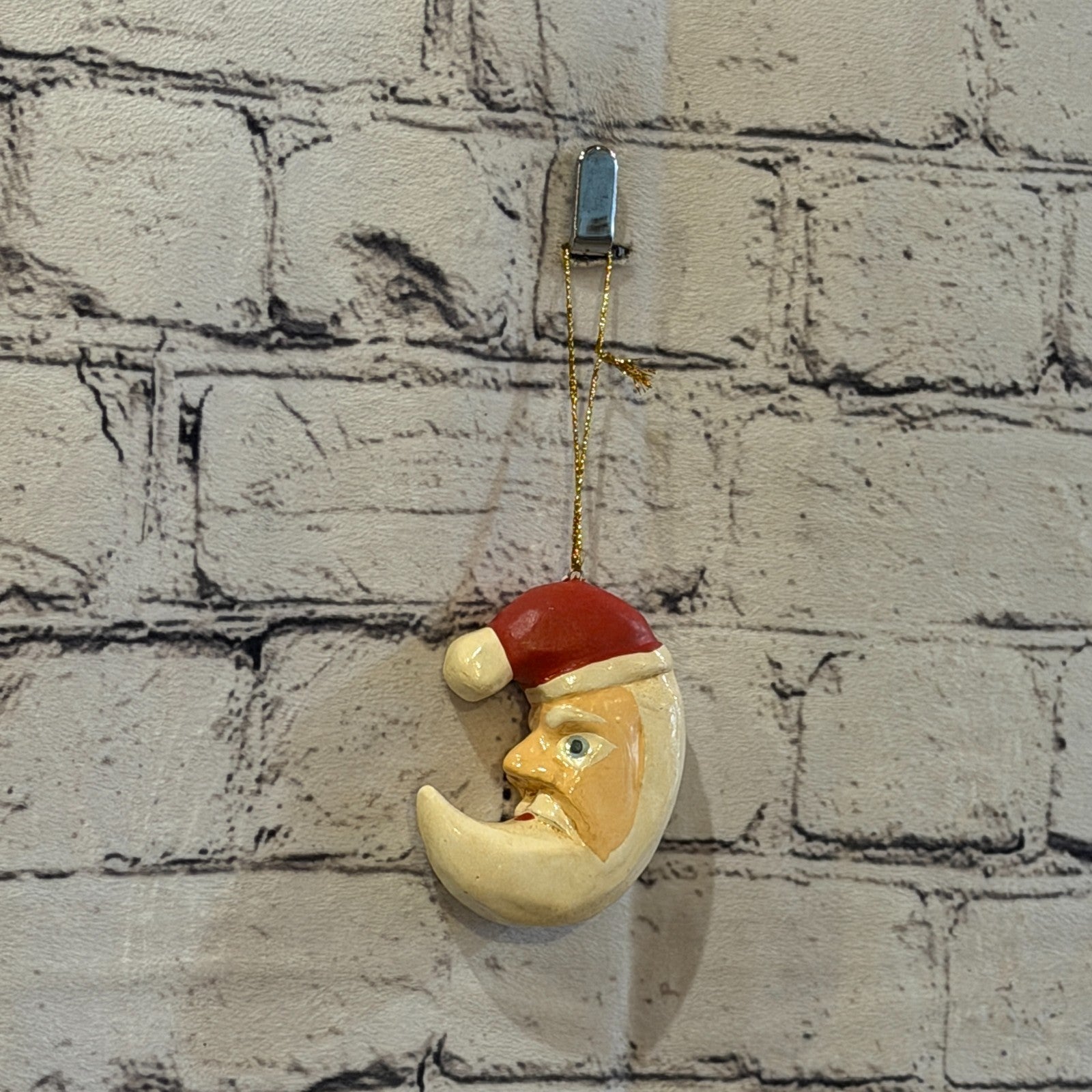 10cm Wall Hanging Santa Claus Father Christmas Figurine Folk Art Wood Handmade0