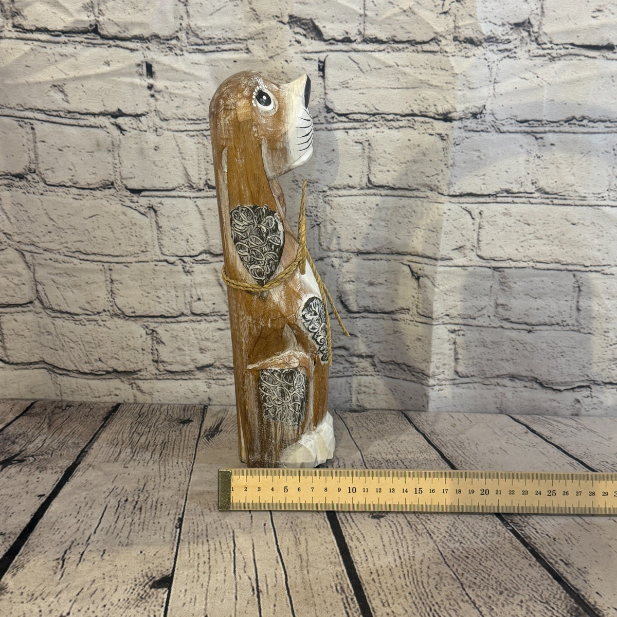 30cm Light Brown Wooden Shabby Dog Statue Ornament Fair Trade Handcarved7