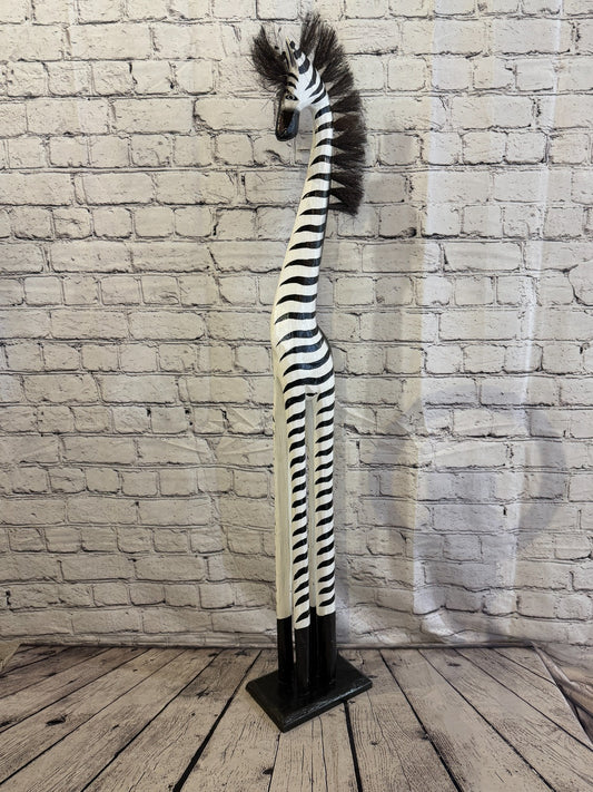 100cm Painted Wooden Zebra Standing Single Carved Solid Wood Zebra Handmade0