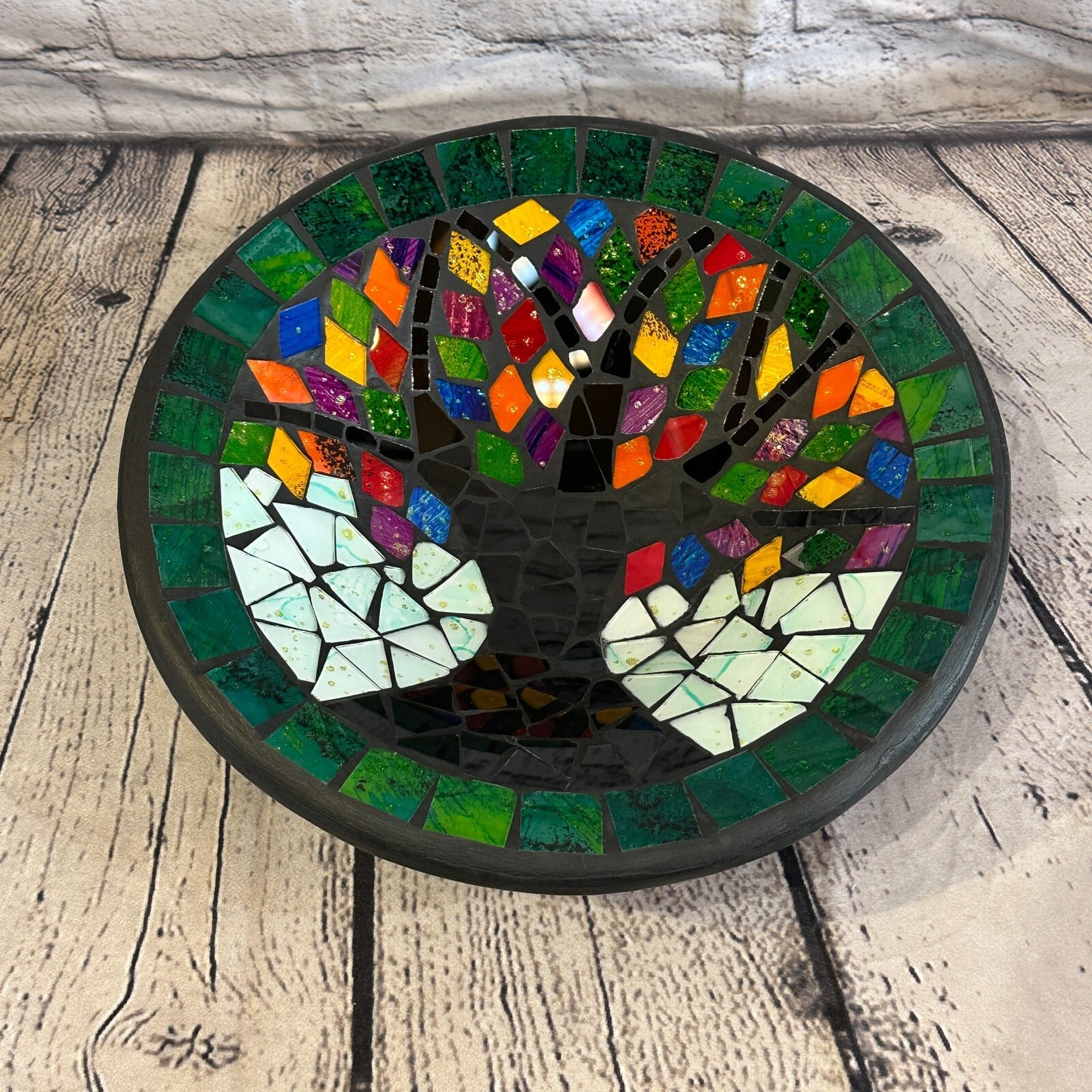28cm Rainbow Tree Of Life Round Mosaic Handmade Ceramic Glass Tile Bowl Fruit0