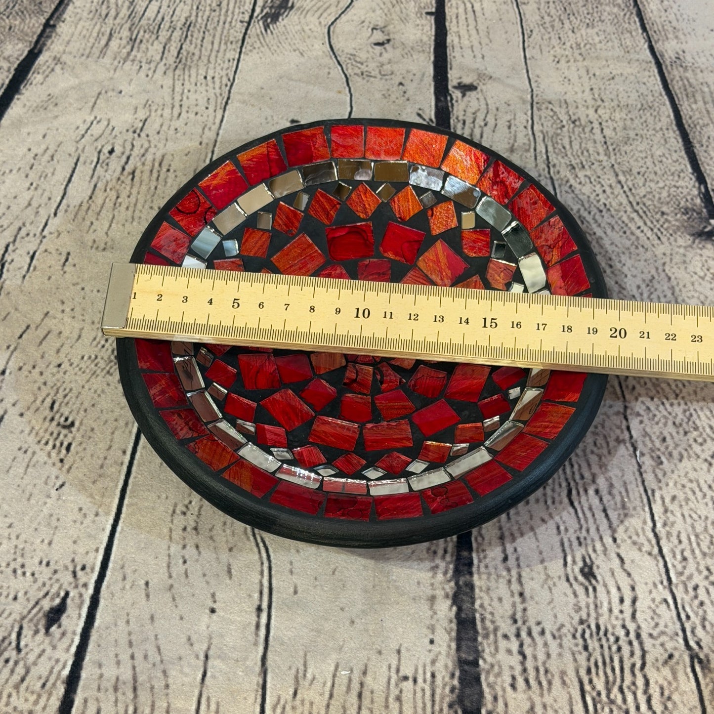 20cm Red Round Mirror Mosaic Handmade Ceramic Glass Tile Bowl Fruit1