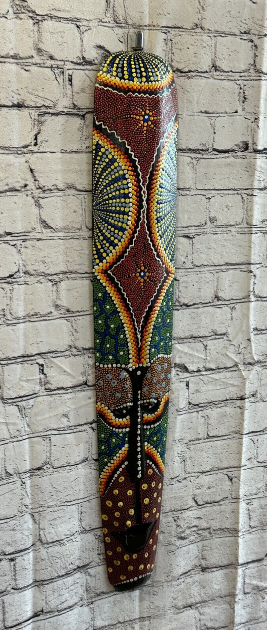 80cm Mask Carved Wooden Dot Painted Ethnic Tribal Tiki Wall Art Handmade No 20