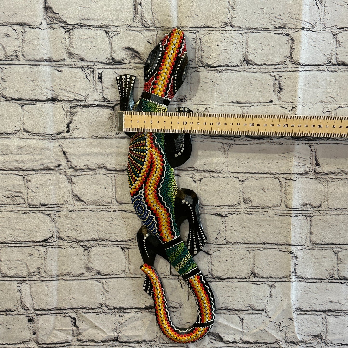 50cm Gecko Carved Wooden Dot Painted Ethnic Tribal Tiki Wall Art Handmade No 13