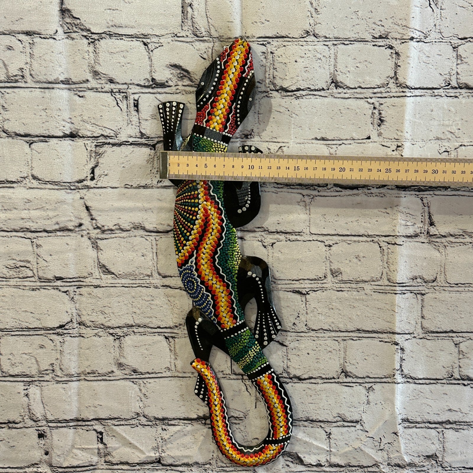 50cm Gecko Carved Wooden Dot Painted Ethnic Tribal Tiki Wall Art Handmade No 13
