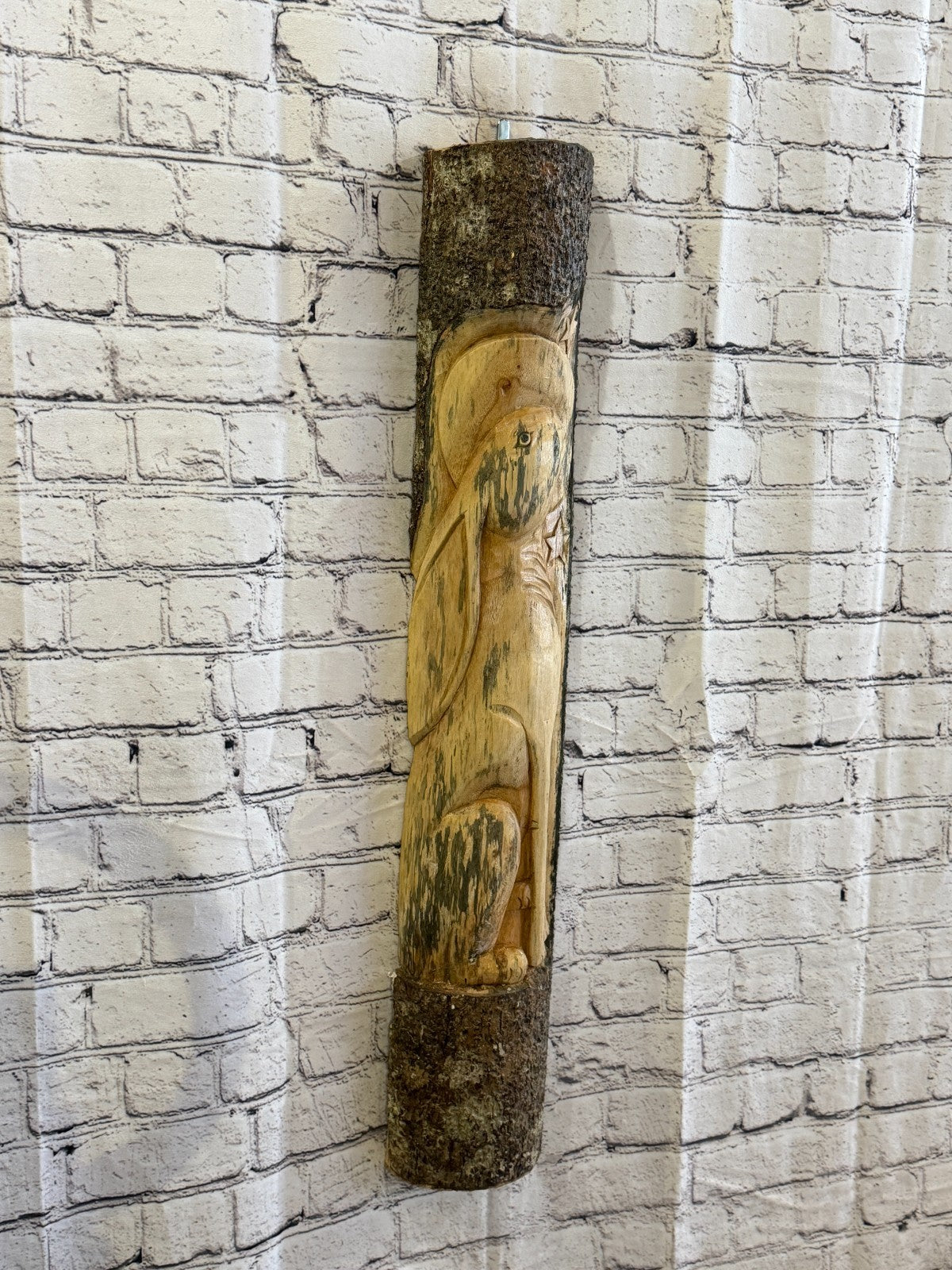 Hare Rabbit Looking At Moon 80cm Hand Carved Wizard Tree Trunk Wood Fairtrade1