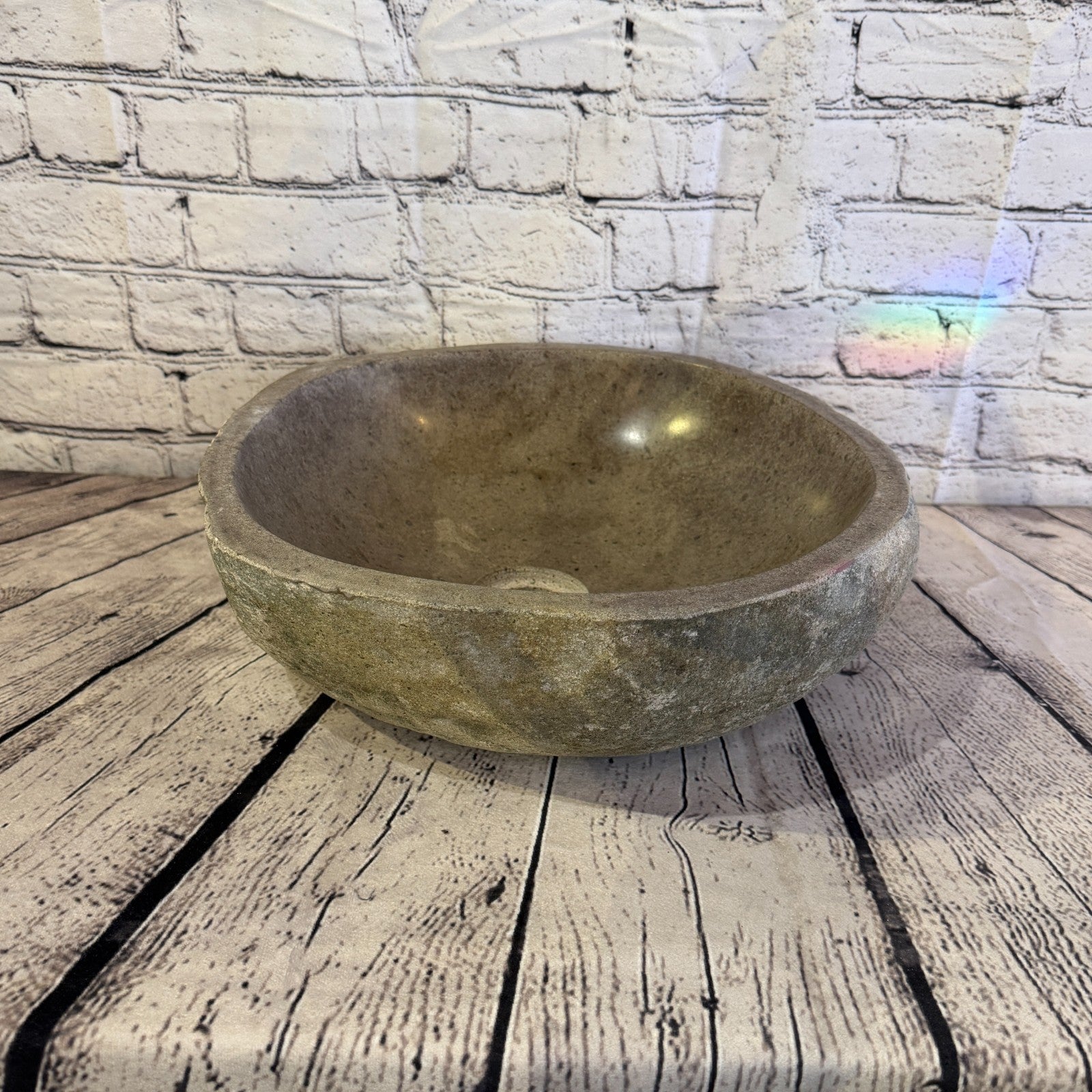 35cm x 33cm Wash Basin Bathroom Counter Top Washing River Stone Bowl Sink No 251