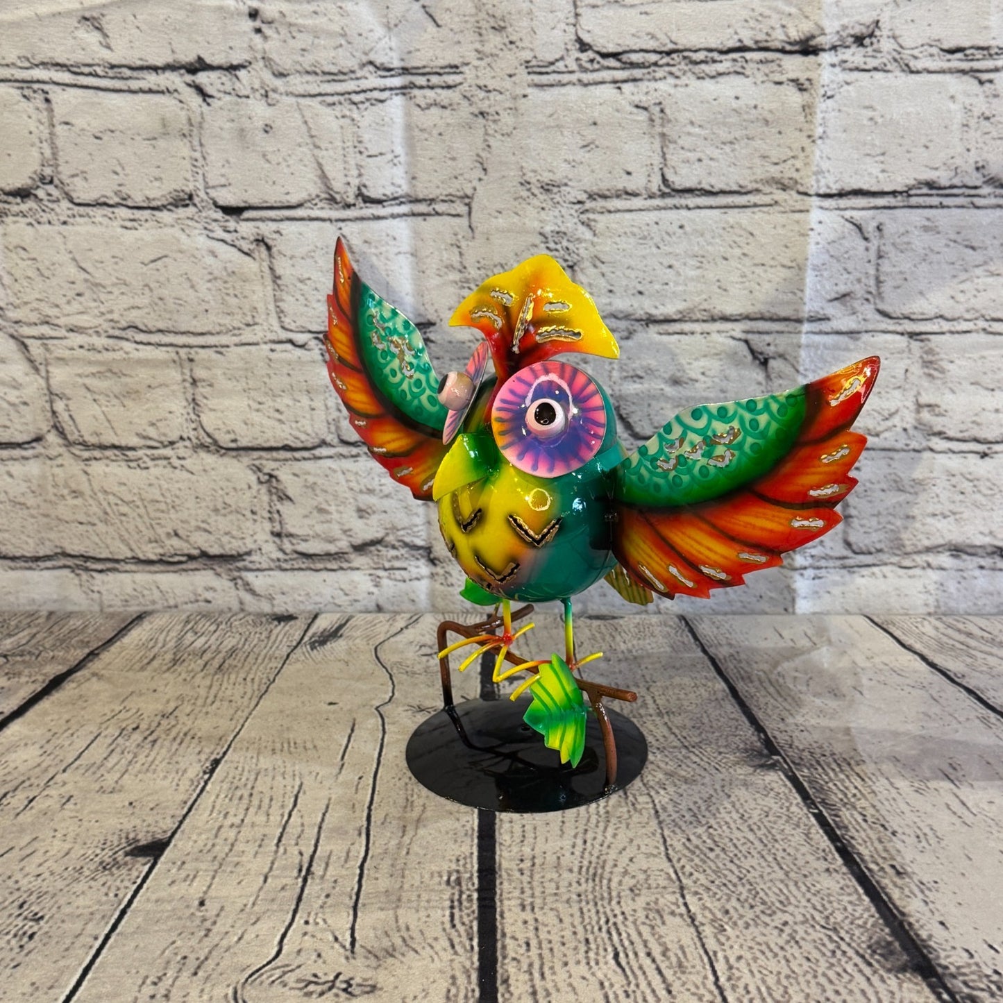 20cm x 30cm Owl Bird Green Metal Tin Standing Ornament Statue0