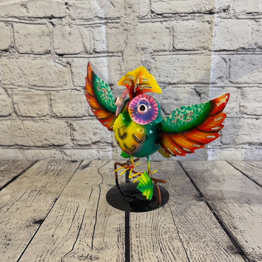 20cm x 30cm Owl Bird Green Metal Tin Standing Ornament Statue0