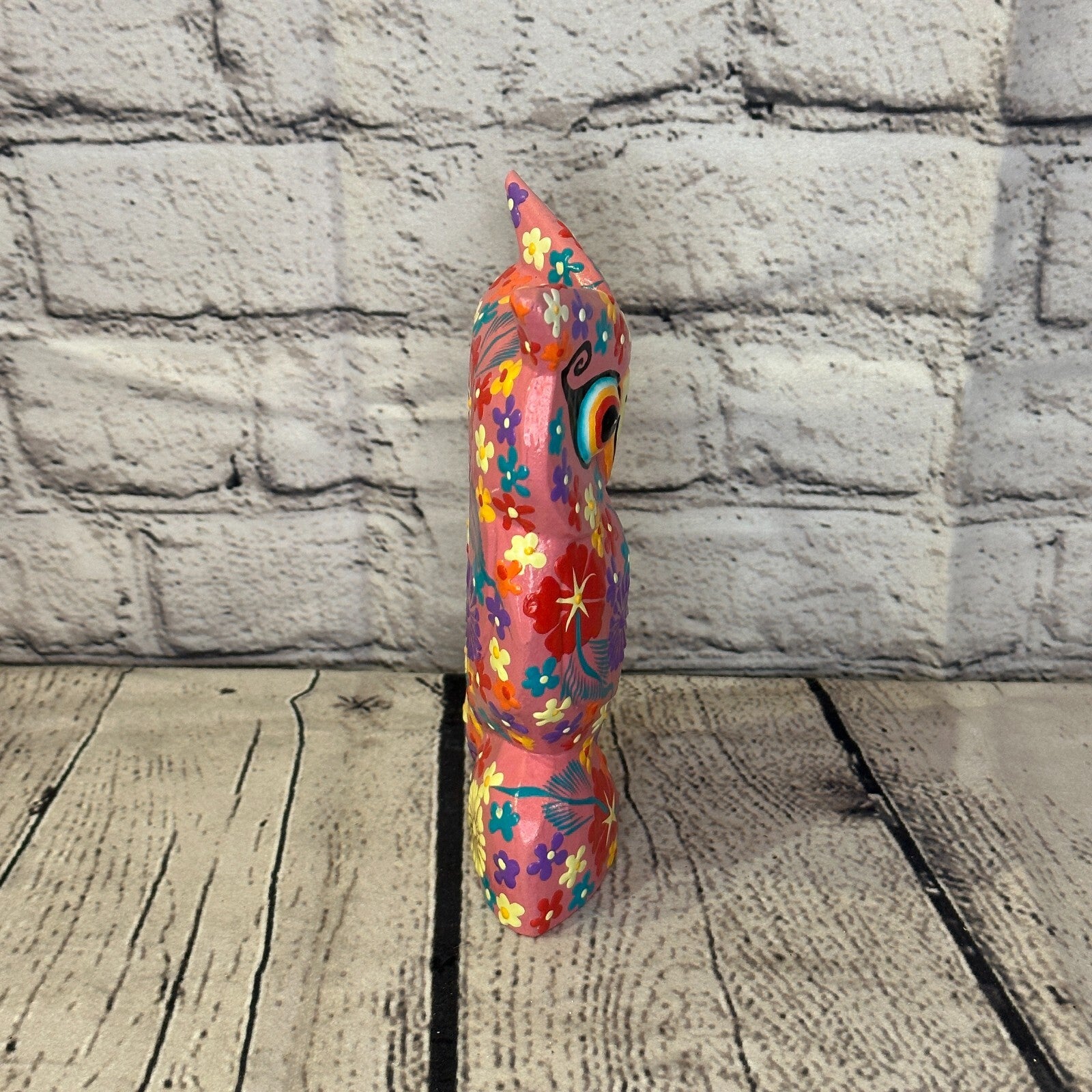 Pink Medium Wooden Owl With Flower Pattern 15cm x 8cm Handmade and Fairtrade3