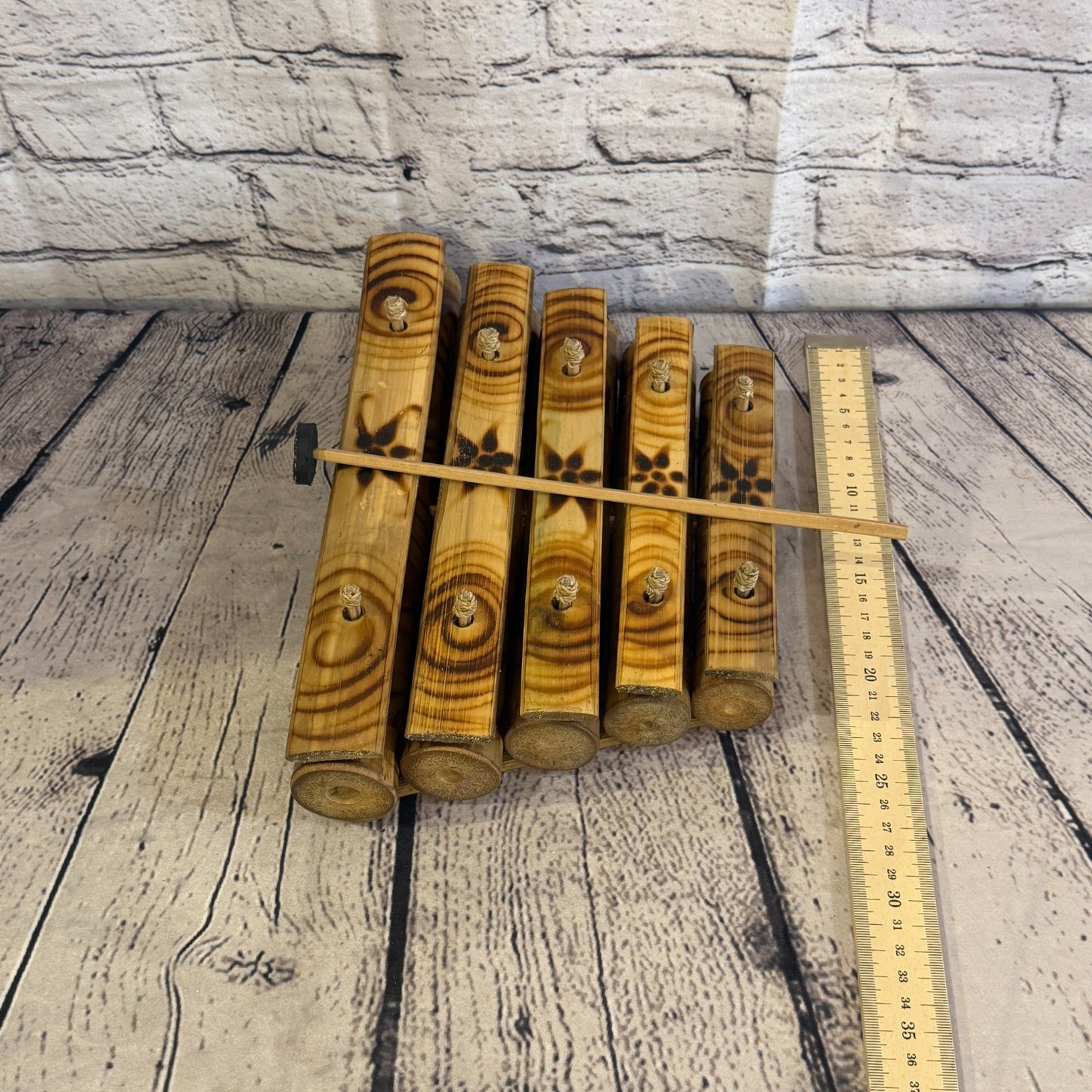 20cm Fairtrade Handmade Xylophone Musical Instrument Burnt Bamboo Design 1 Stick3