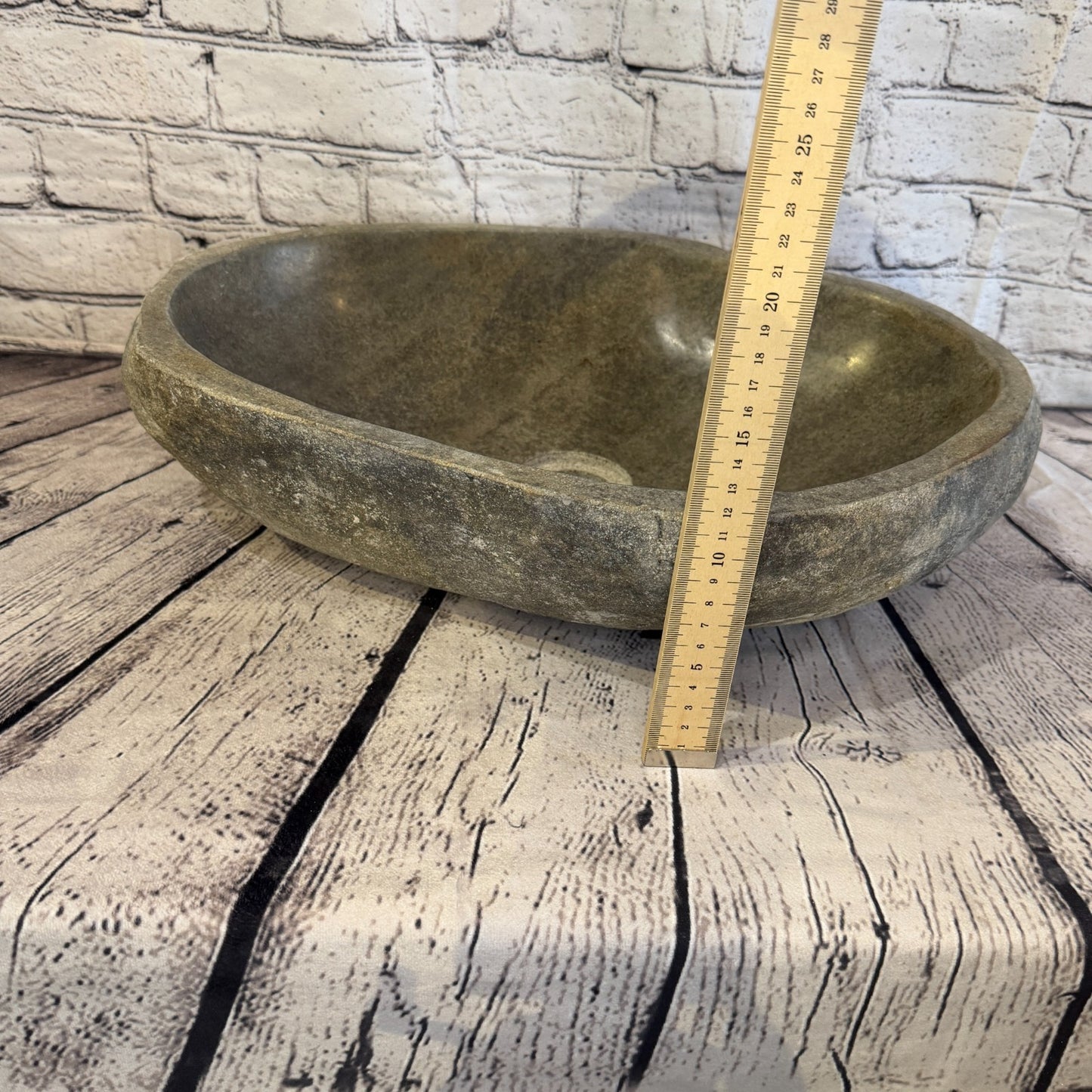 44cm x 35cm Wash Basin Bathroom Counter Top Washing River Stone Bowl Sink No 125