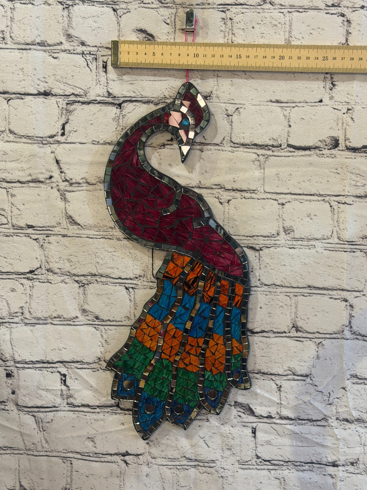 Rainbow Red Peacock Mosaic Tile Wall Mirror 45cm x 20cm Handmade New3
