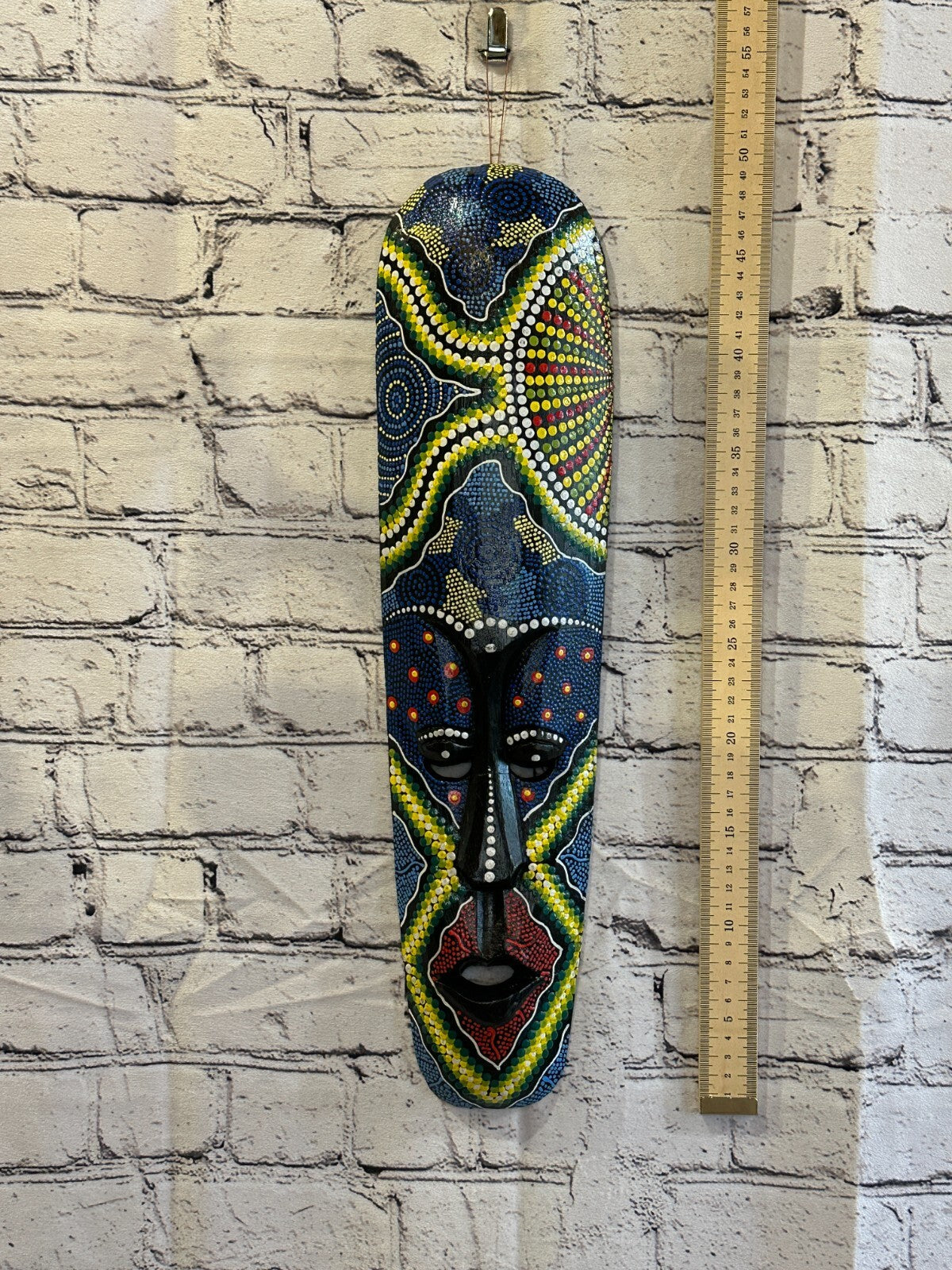 Mask 50cm Carved Wooden Dot Painted Ethnic Tribal Tiki Wall Art Handmade No 23