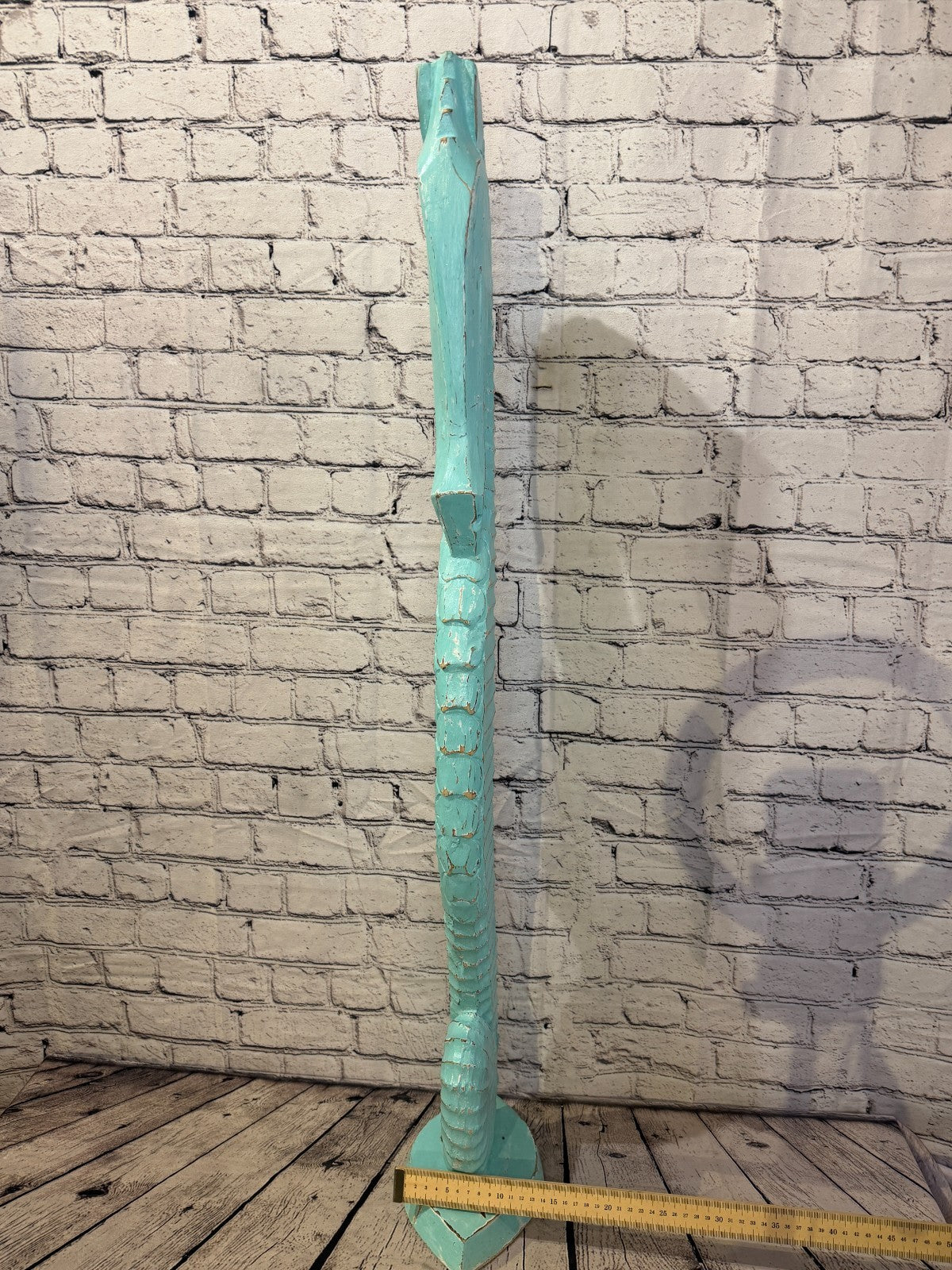 100cm Green Teal Wooden Shabby Seahorse Statue Ornament Fair Trade Handcarved7