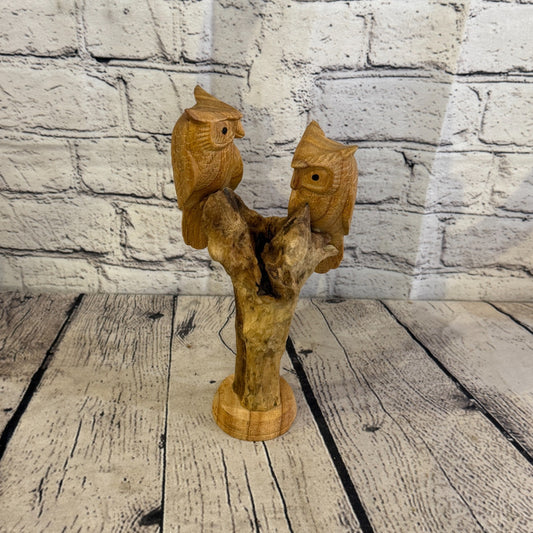 25cm Double Owl Mushroom Parasite Ornament Natural Carving Fair trade Wooden0