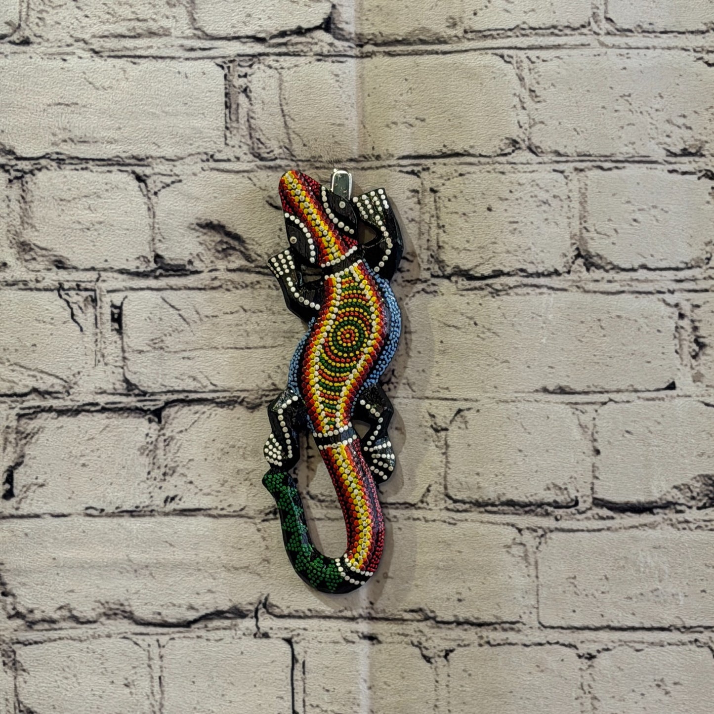 20cm Gecko Carved Wooden Dot Painted Ethnic Tribal Tiki Wall Art No 1 New2
